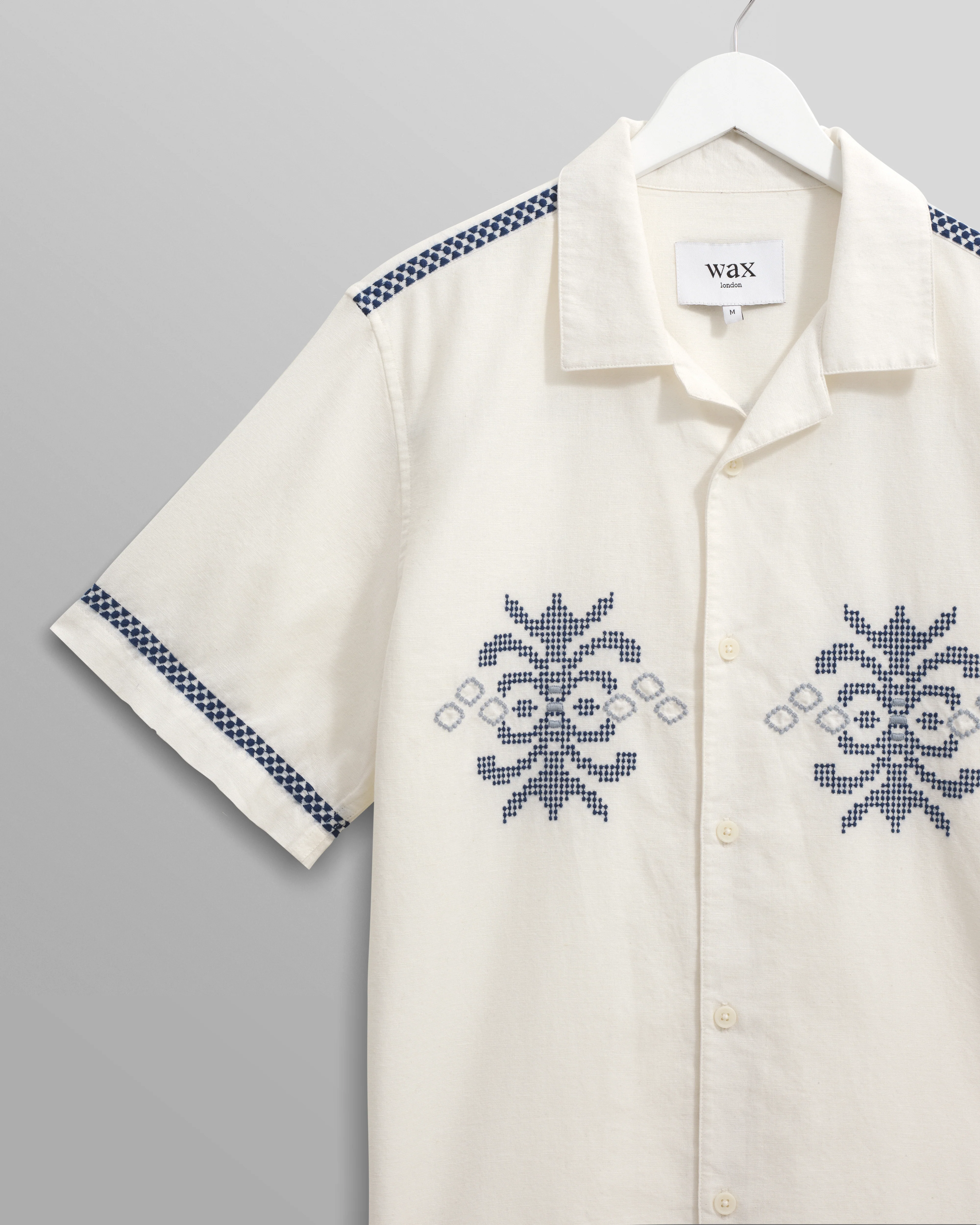 Didcot - Ecru Motif Embroidered Short-Sleeve Shirt - Image 9