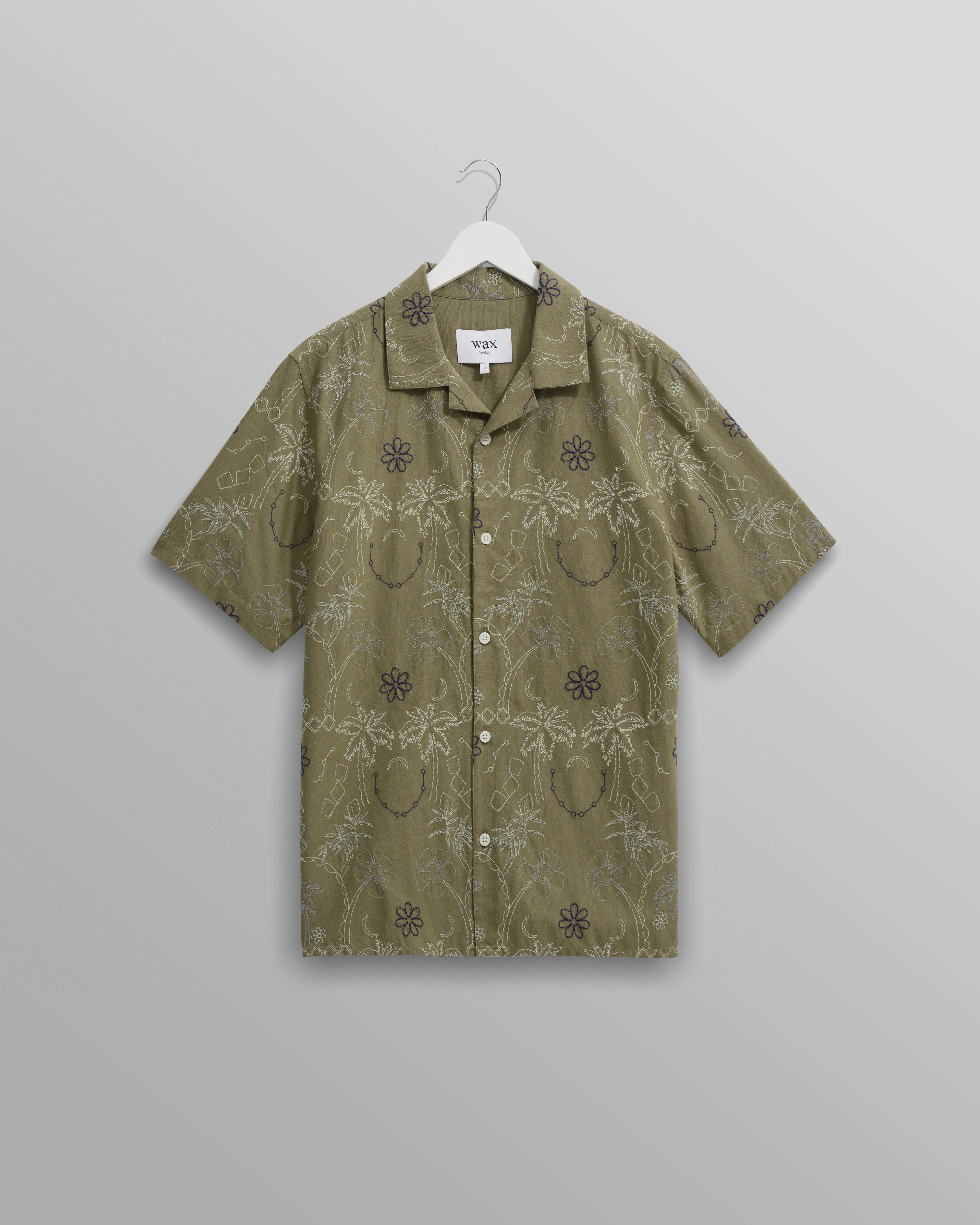 Didcot - Khaki Hawaiian Embroidered Short-Sleeve Shirt