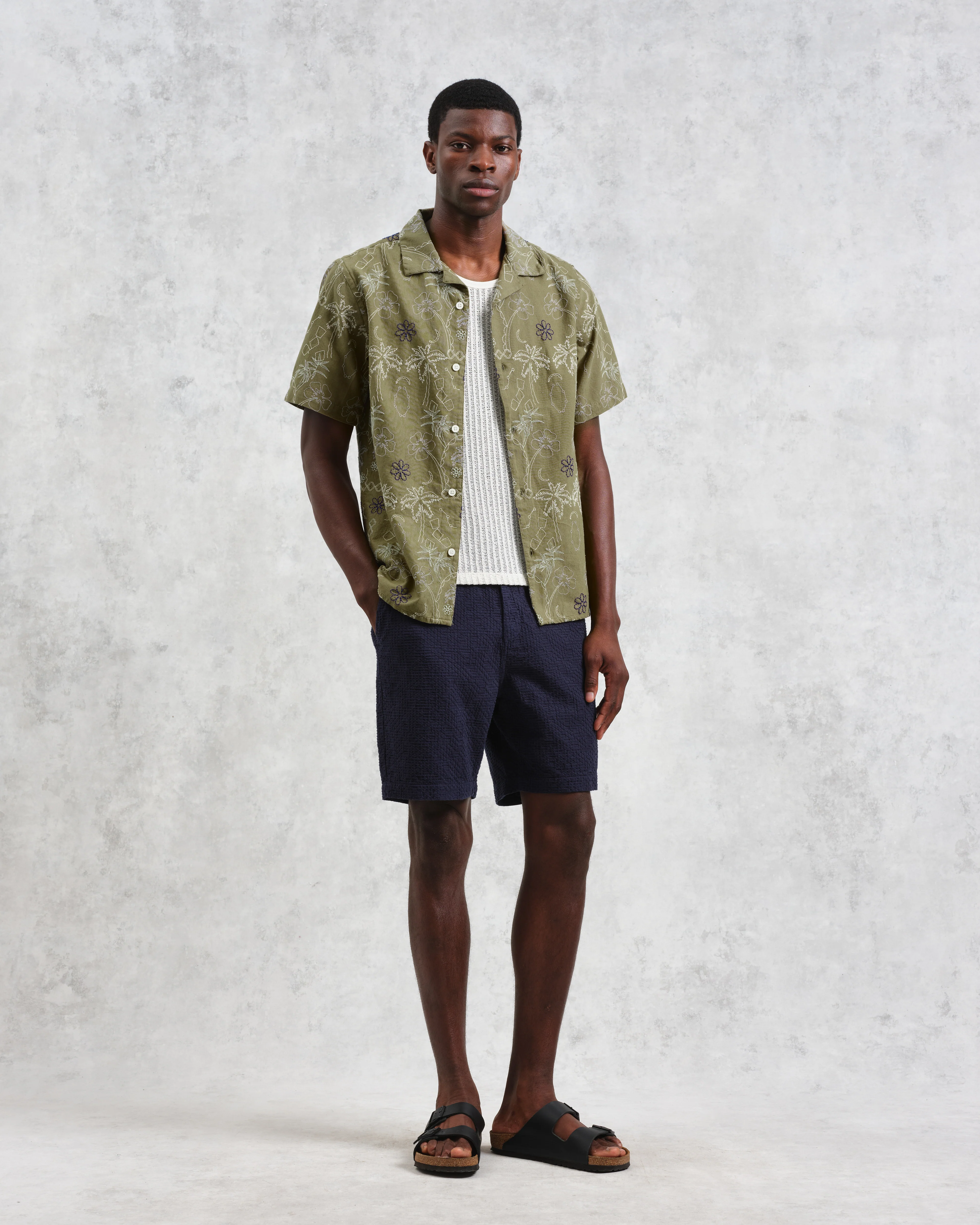Didcot - Khaki Hawaiian Embroidered Short-Sleeve Shirt - Image 4