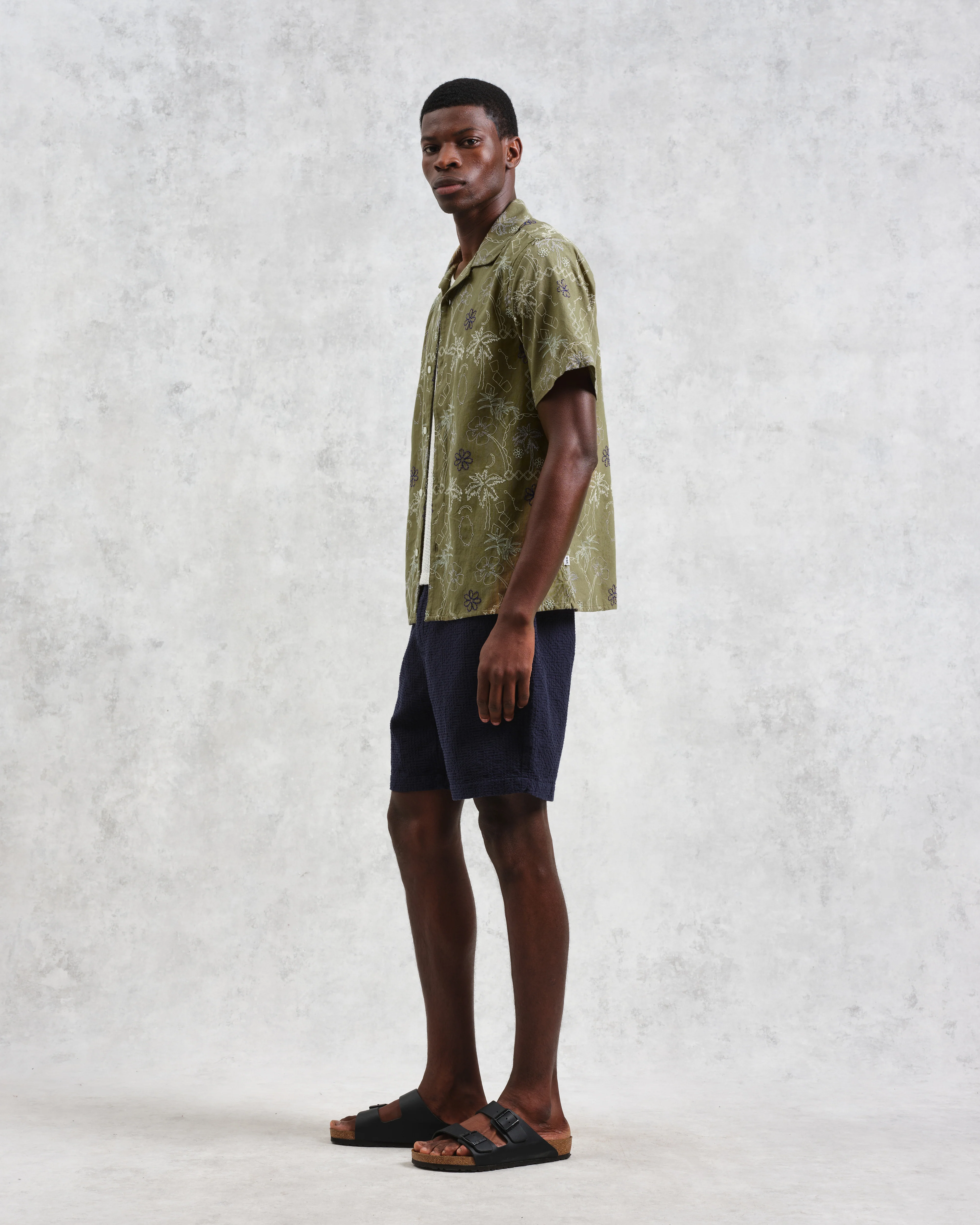 Didcot - Khaki Hawaiian Embroidered Short-Sleeve Shirt - Image 5