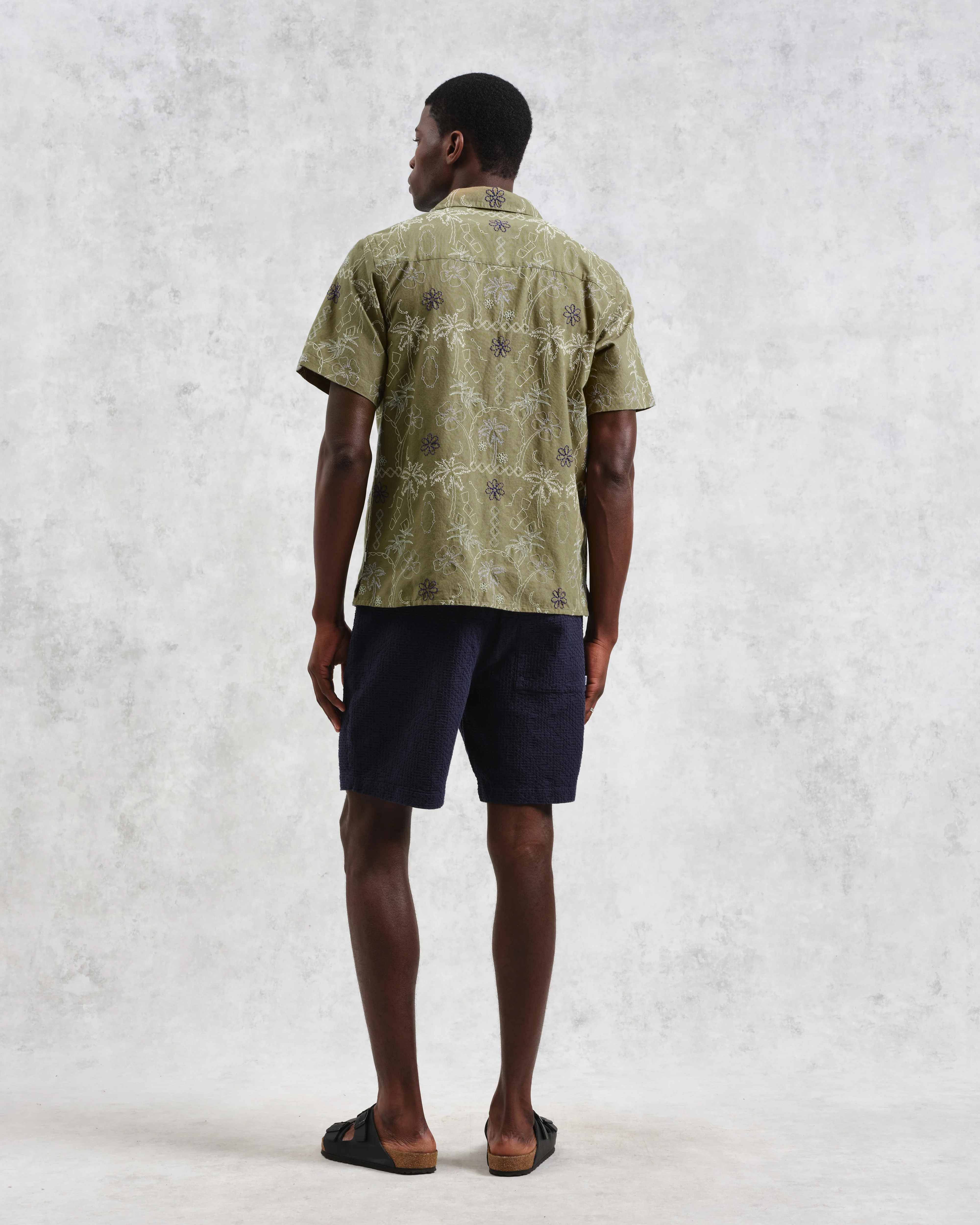 Didcot - Khaki Hawaiian Embroidered Short-Sleeve Shirt - Image 6