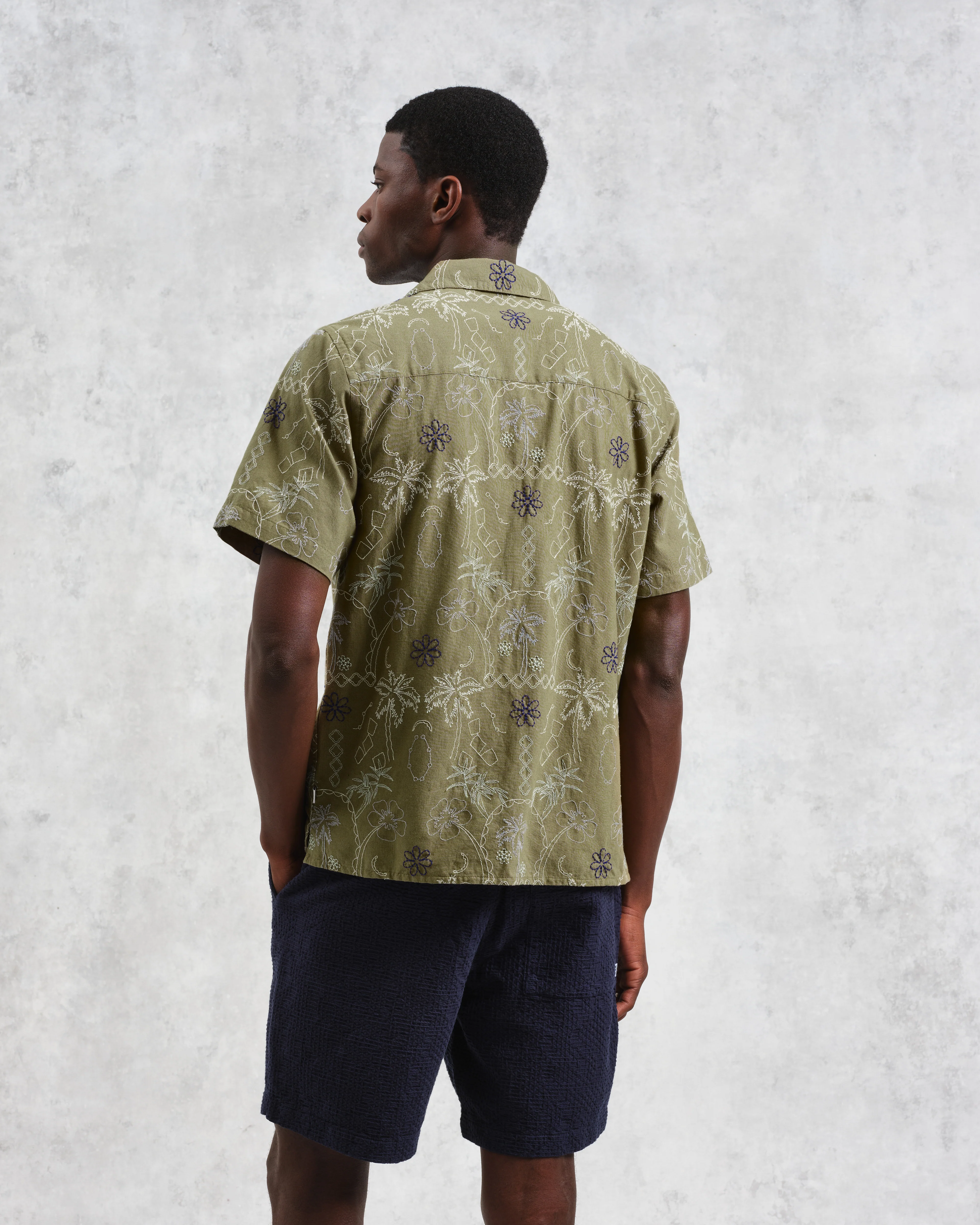 Didcot - Khaki Hawaiian Embroidered Short-Sleeve Shirt - Image 7