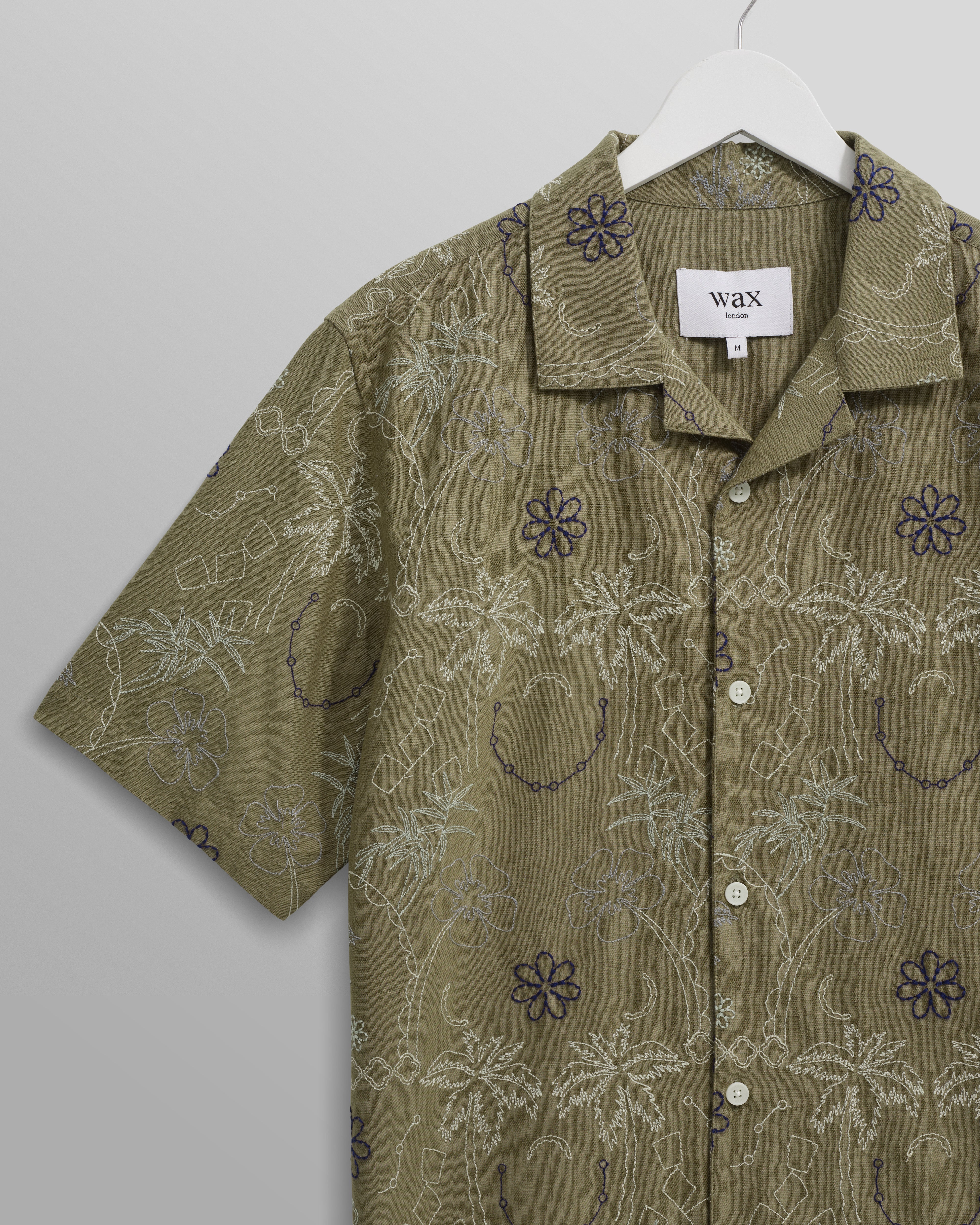 Didcot - Khaki Hawaiian Embroidered Short-Sleeve Shirt - Image 8