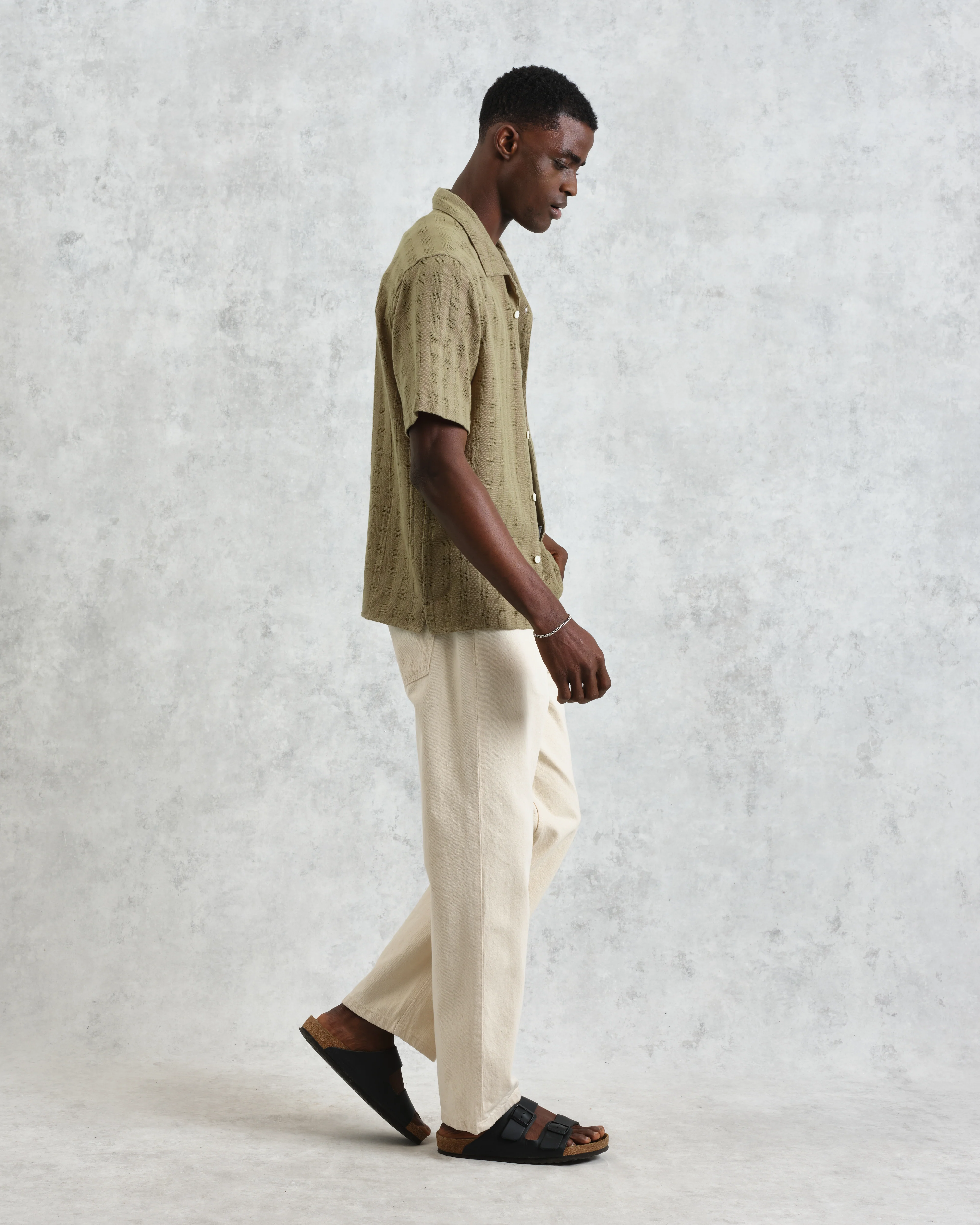 Didcot - Khaki Open Weave Cotton Short-Sleeve Shirt - Image 6