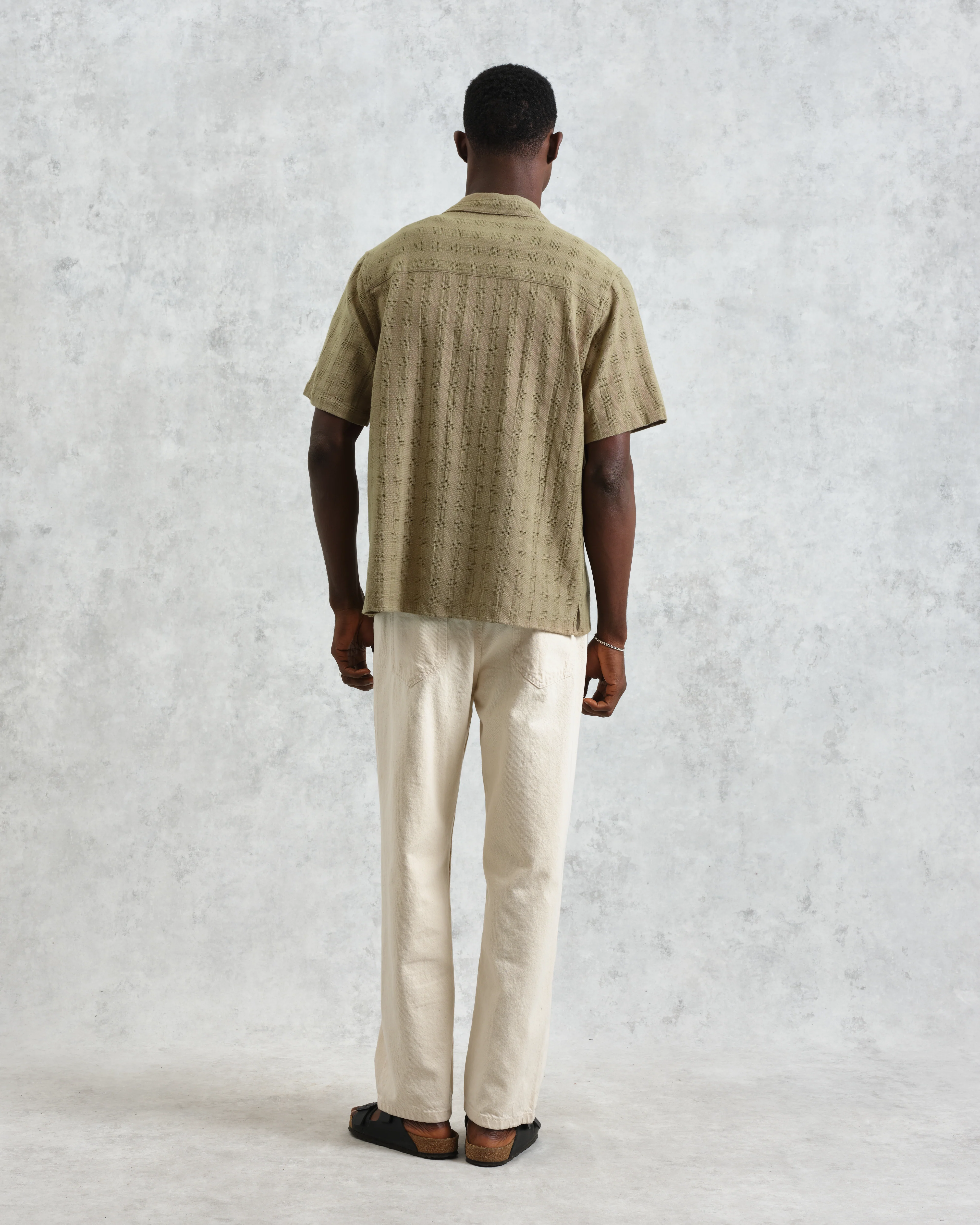 Didcot - Khaki Open Weave Cotton Short-Sleeve Shirt - Image 8