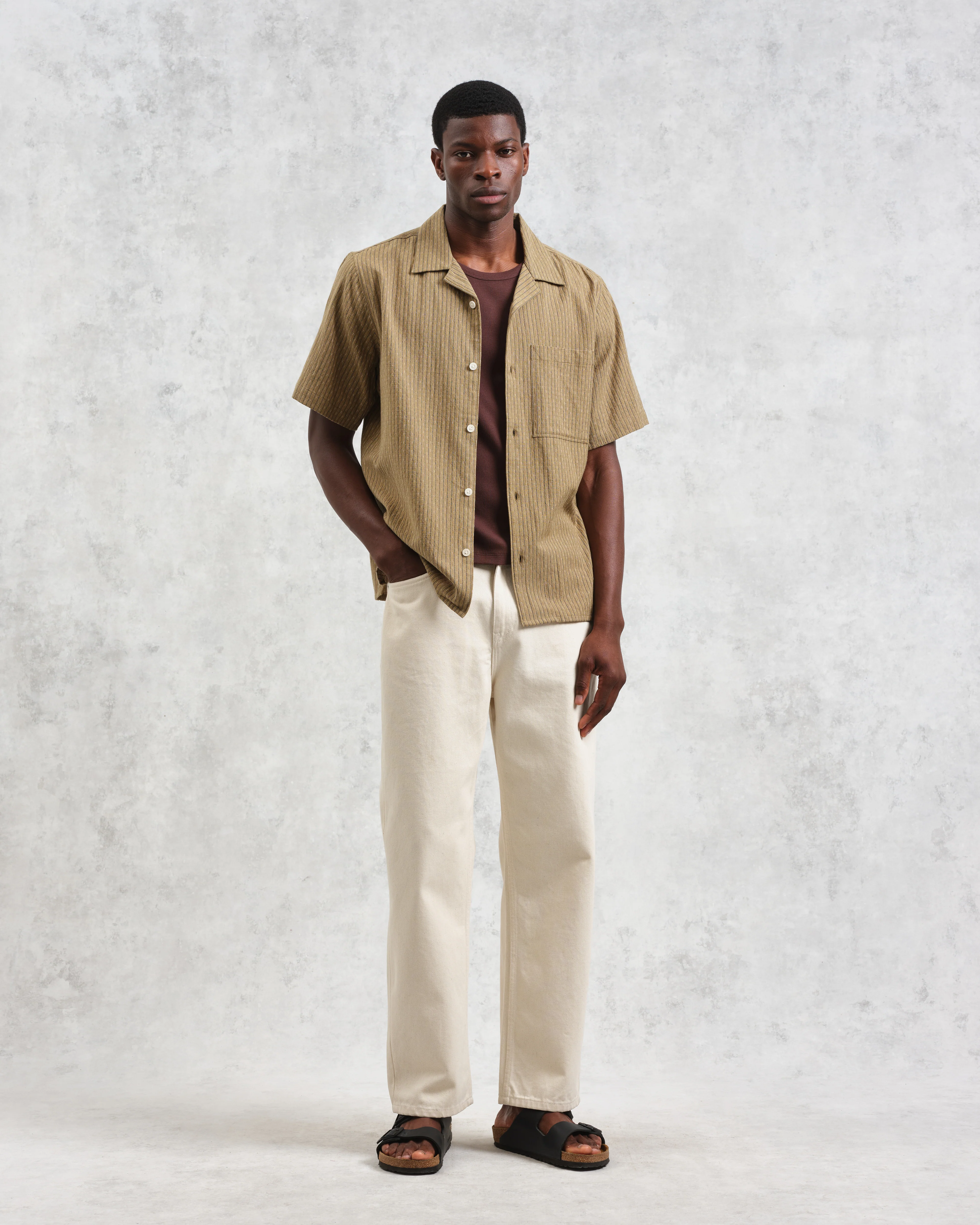 Didcot - Khaki Slub Stripe Short-Sleeve Shirt - Image 4