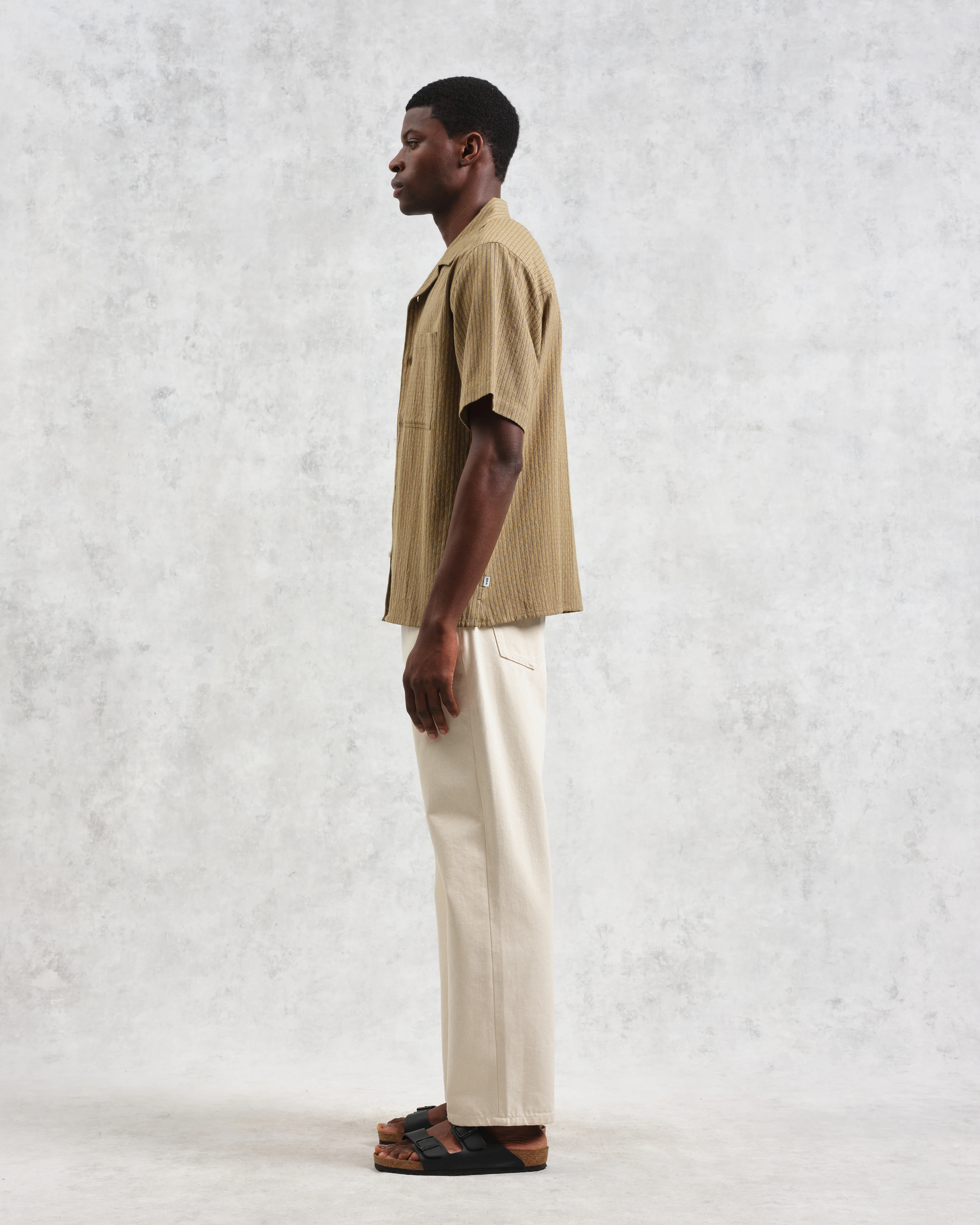 Didcot - Khaki Slub Stripe Short-Sleeve Shirt - Image 5