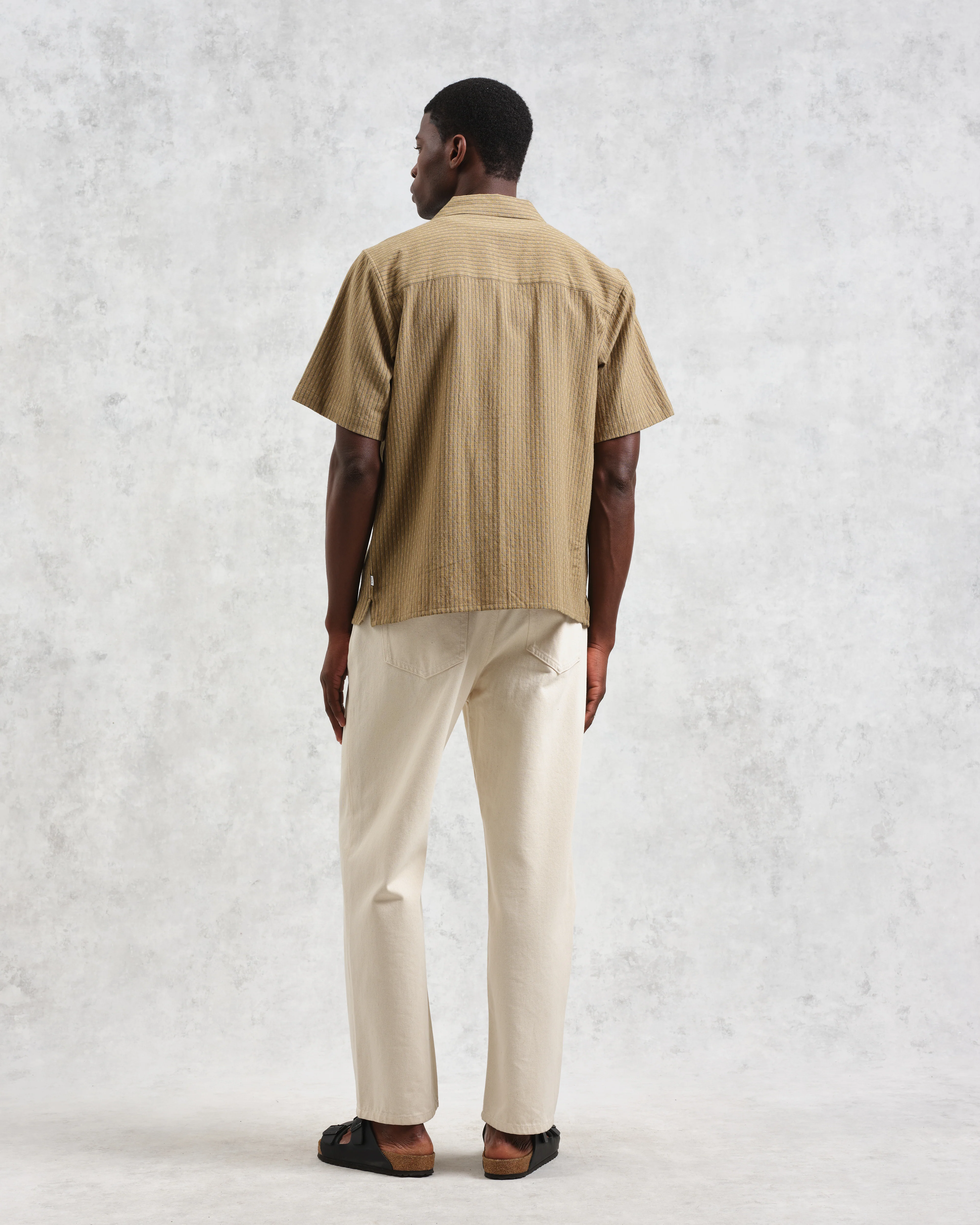 Didcot - Khaki Slub Stripe Short-Sleeve Shirt - Image 6