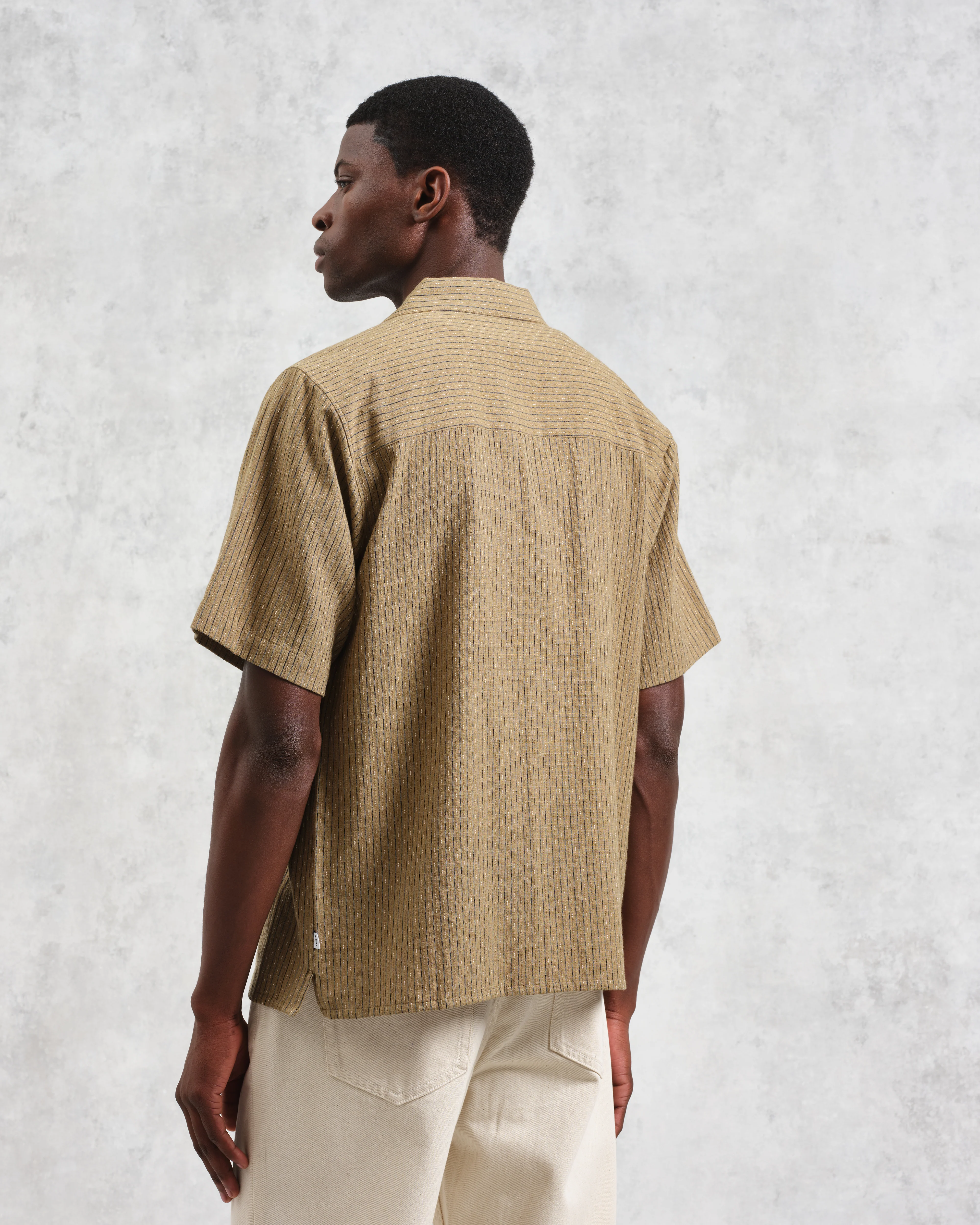 Didcot - Khaki Slub Stripe Short-Sleeve Shirt - Image 7