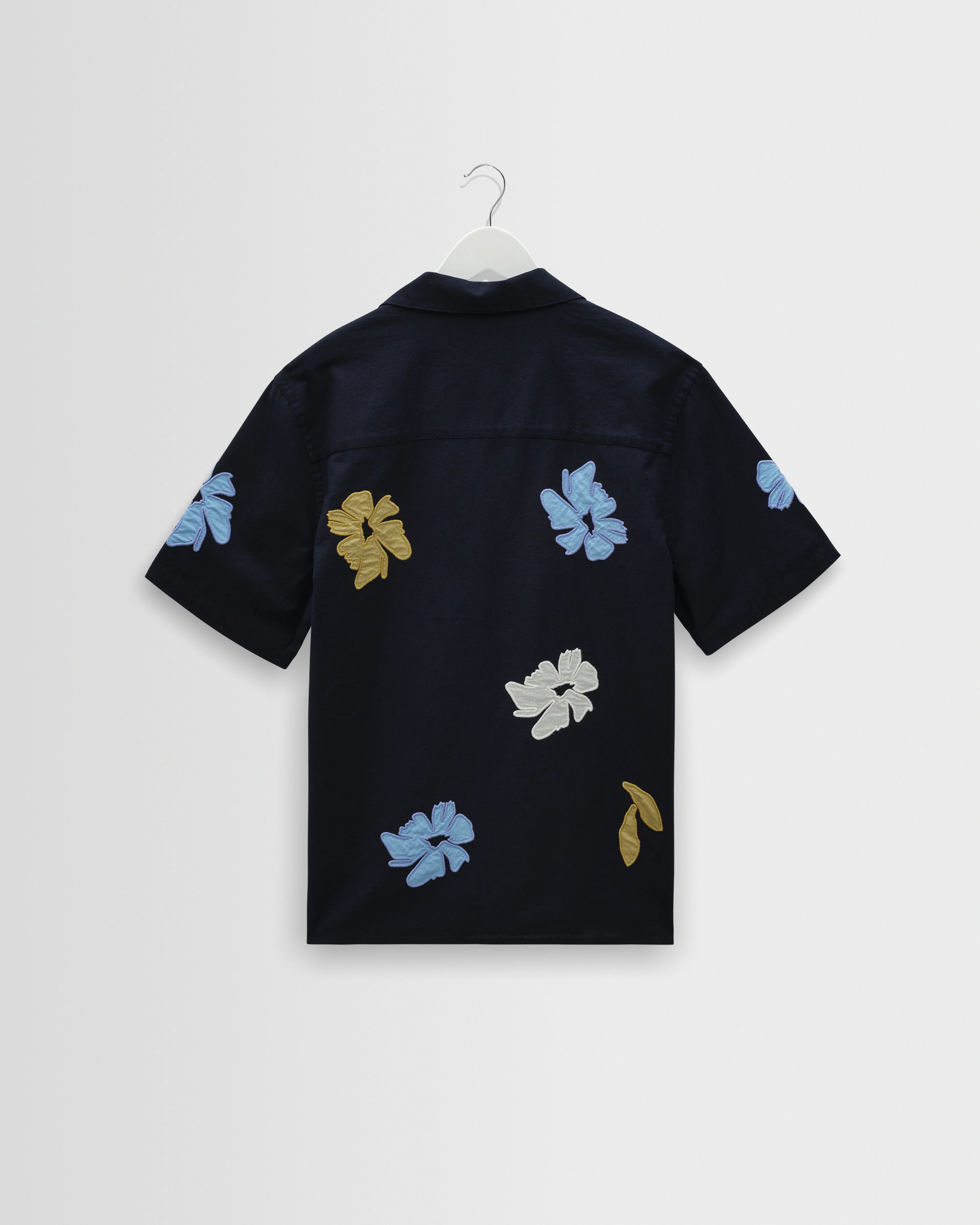 Didcot - Navy And Multicolour Floral Applique Short-Sleeve Shirt - Image 9