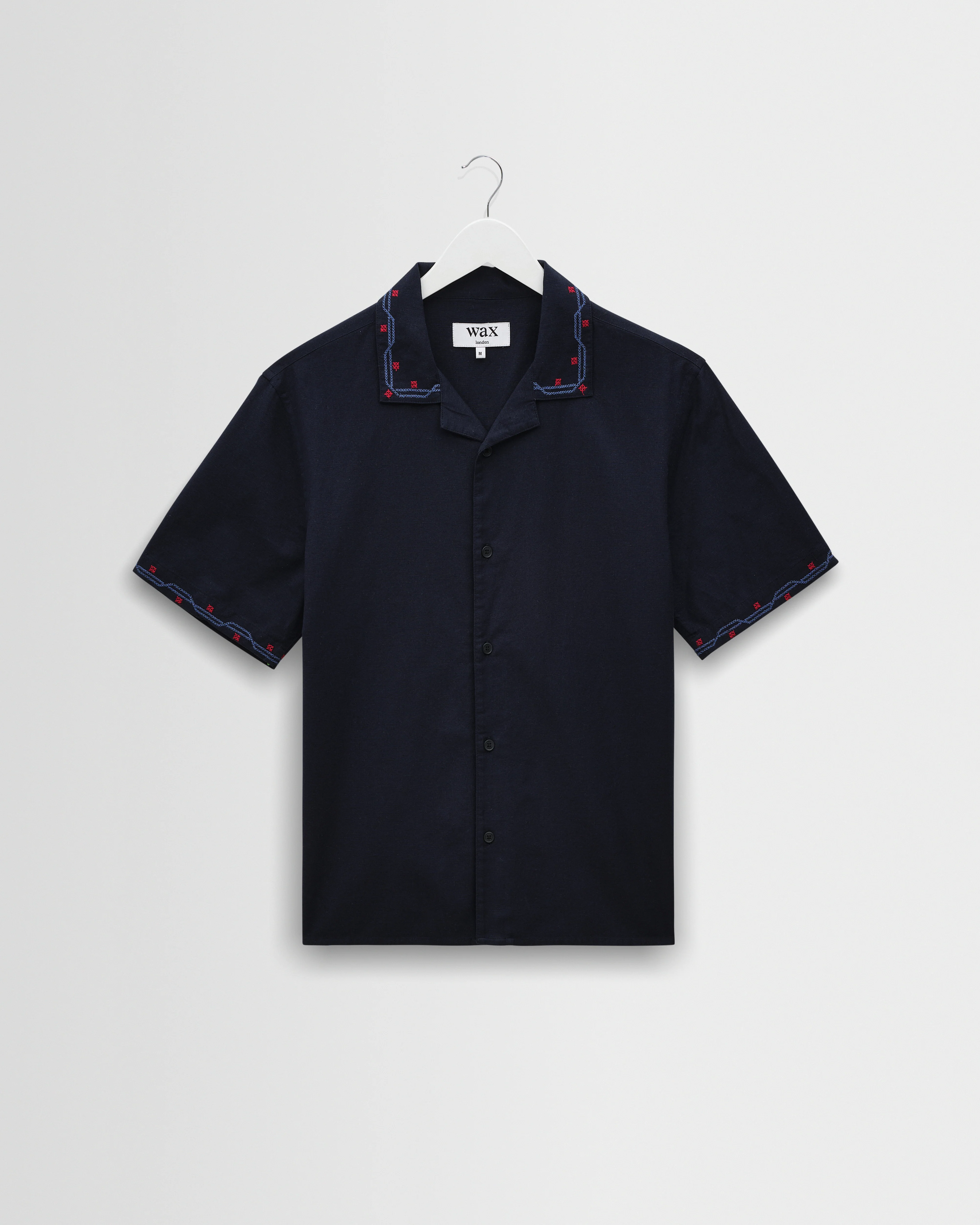 Didcot - Navy Cross-Stitch Border Short-Sleeve Shirt