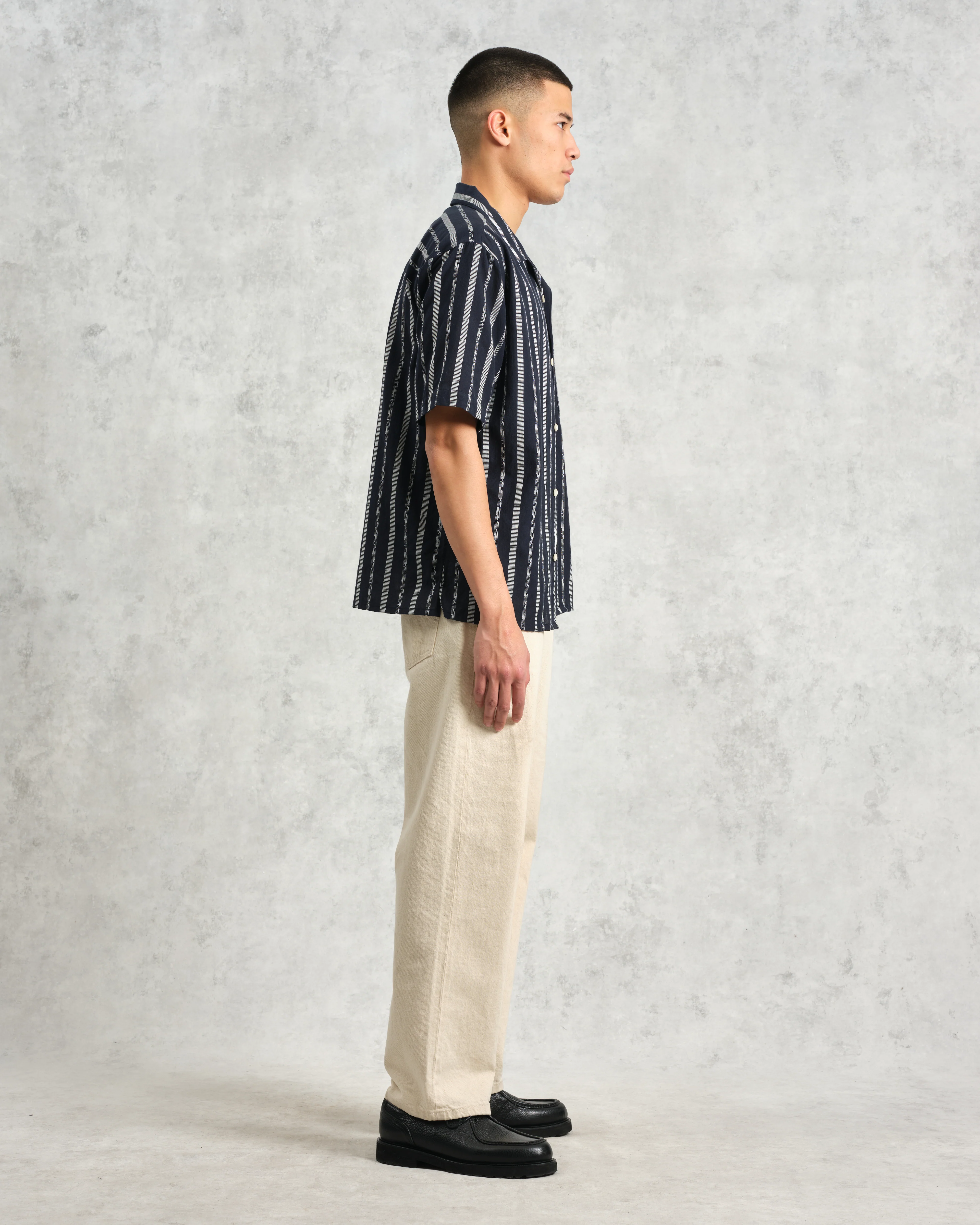 Didcot - Navy Fleck Stripe Short-Sleeve Shirt - Image 5
