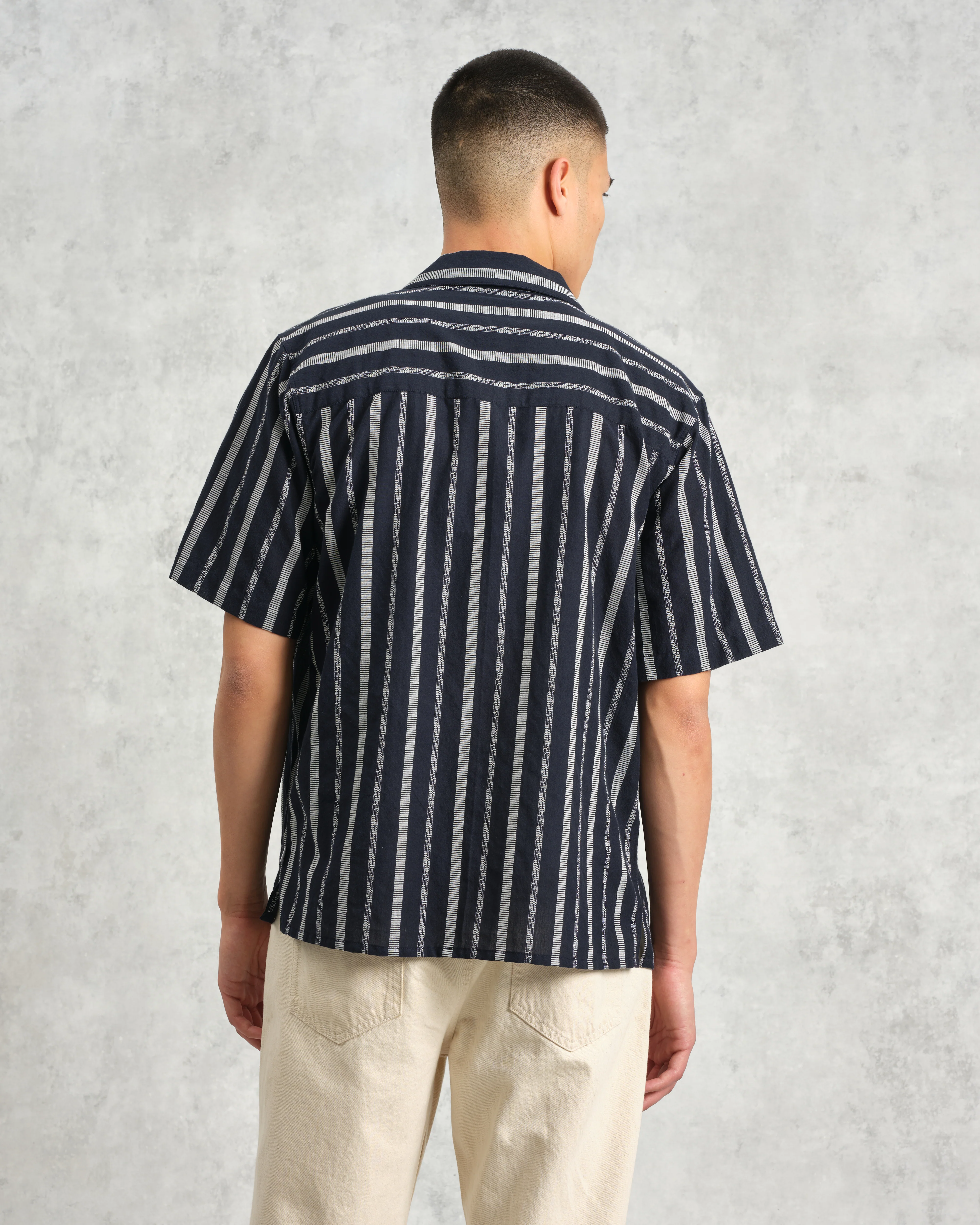 Didcot - Navy Fleck Stripe Short-Sleeve Shirt - Image 7
