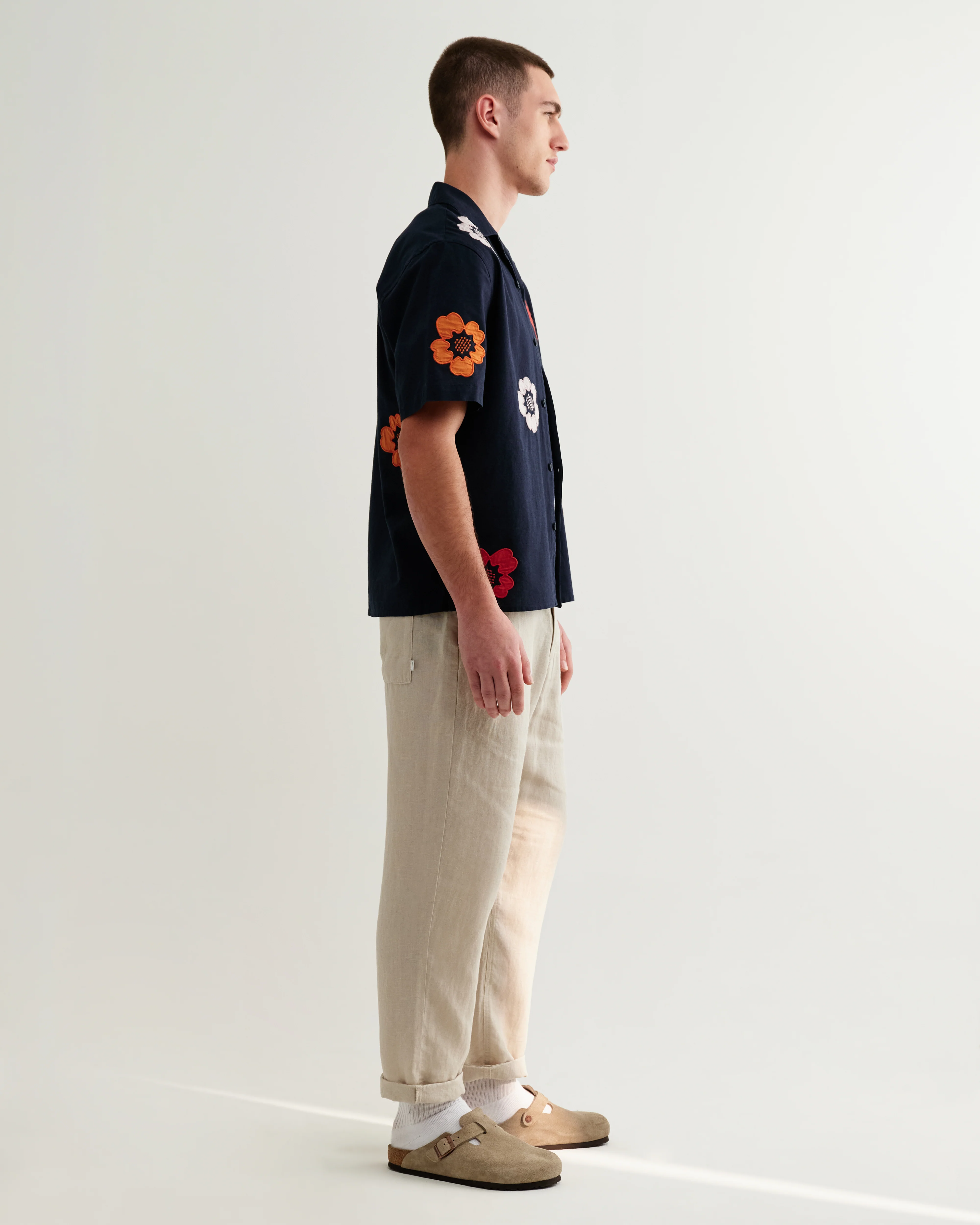 Didcot - Navy Floral Applique Short-Sleeve Shirt - Image 5