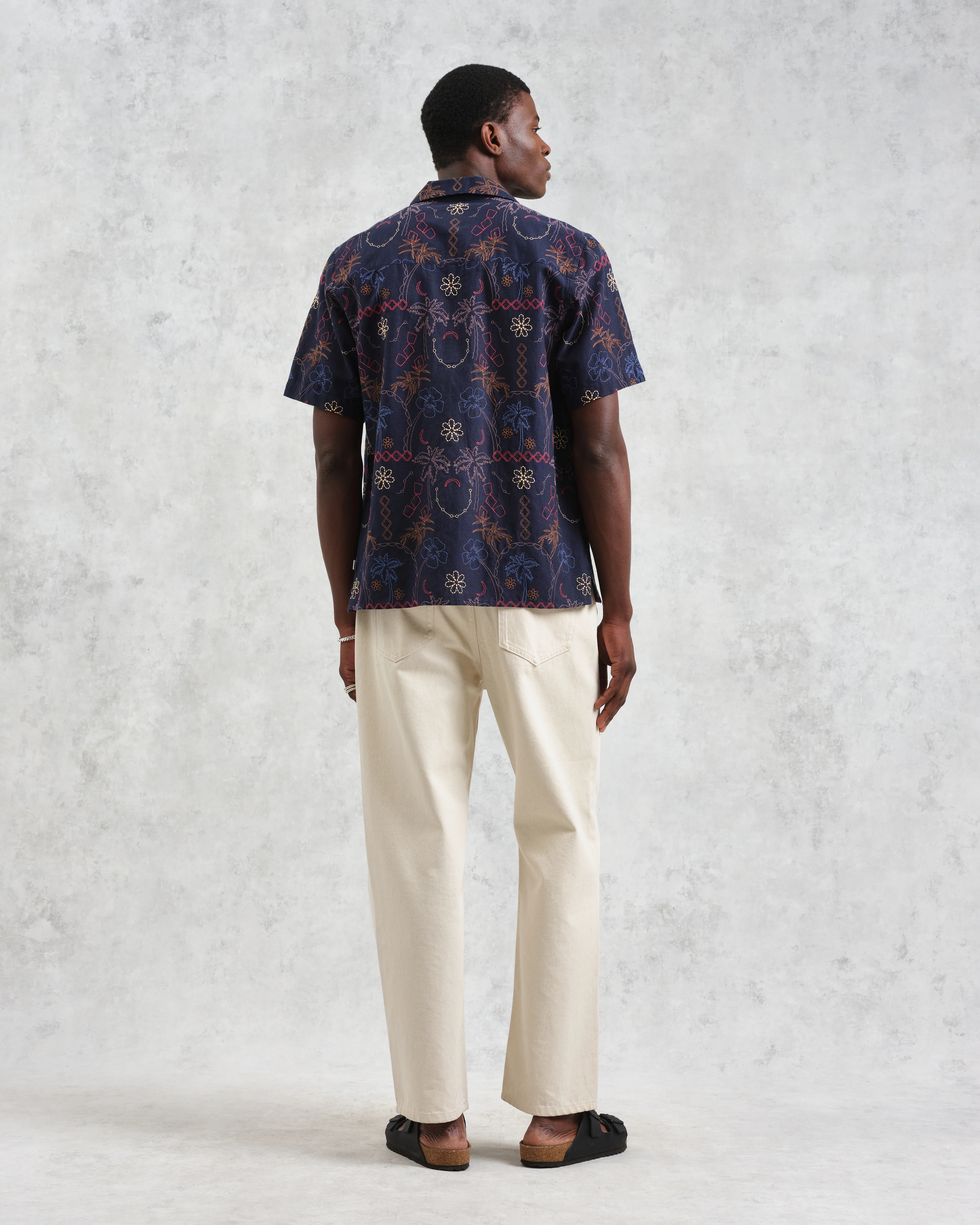 Didcot - Navy Hawaiian Embroidered Short-Sleeve Shirt - Image 6