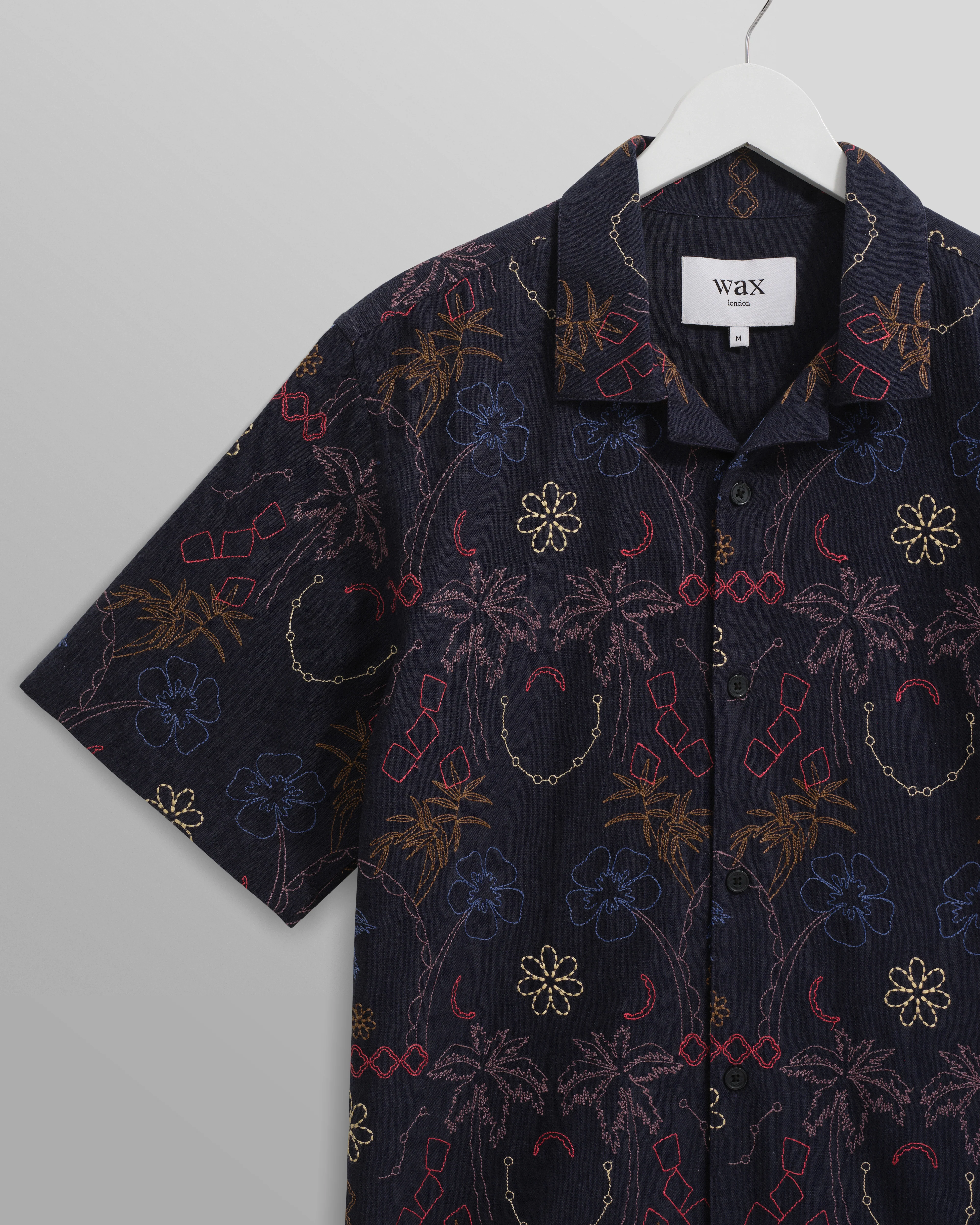 Didcot - Navy Hawaiian Embroidered Short-Sleeve Shirt - Image 8