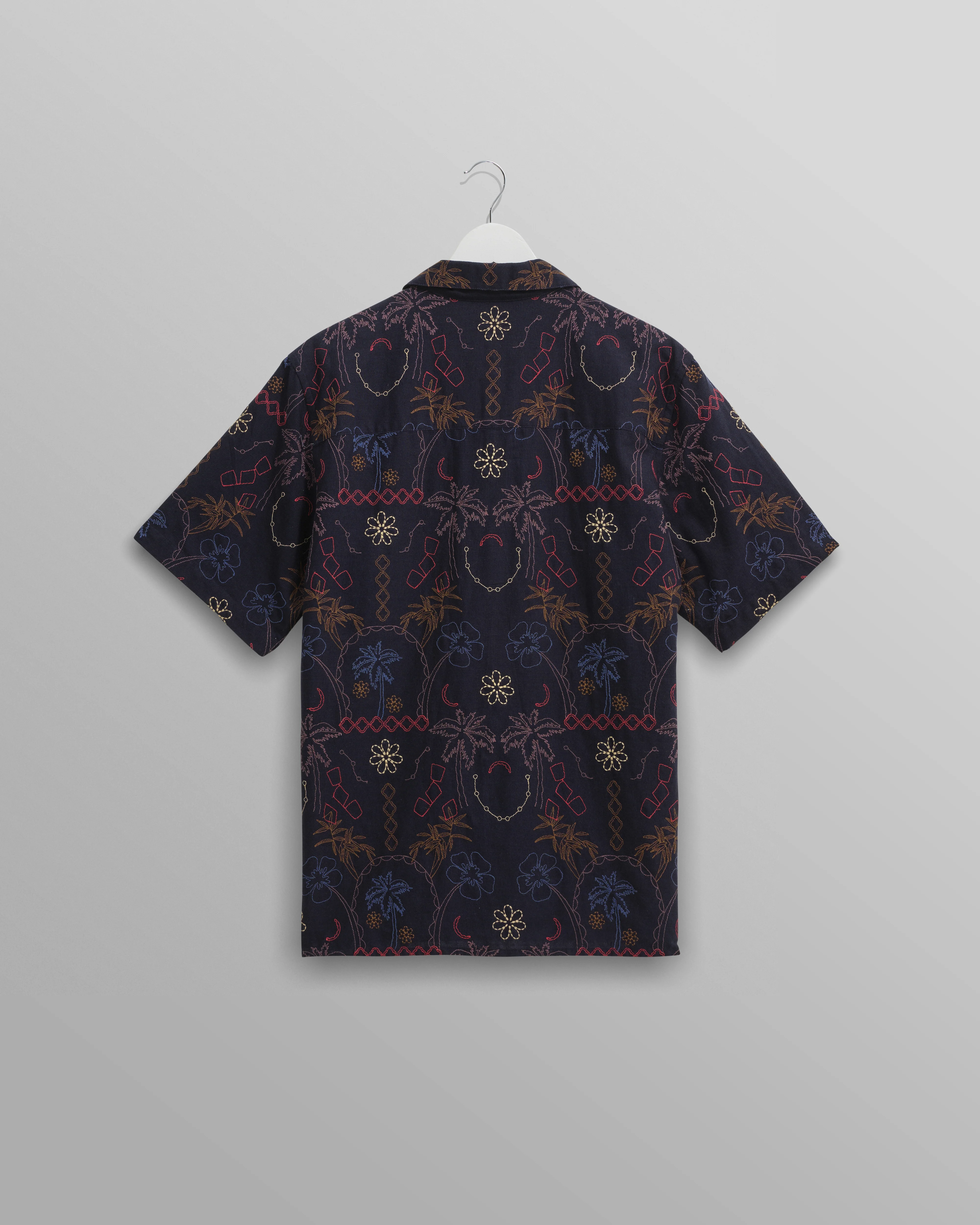 Didcot - Navy Hawaiian Embroidered Short-Sleeve Shirt - Image 9
