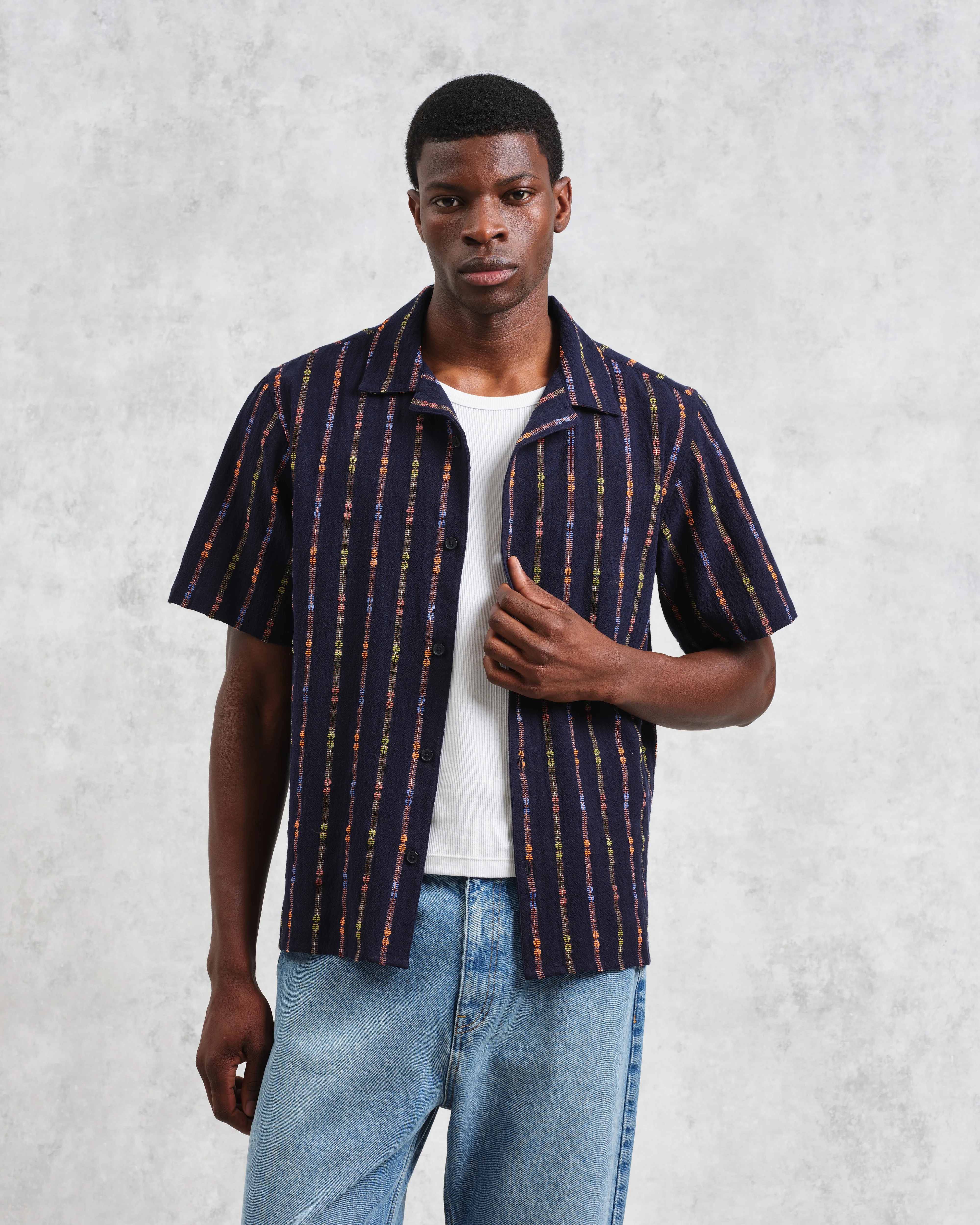 Didcot - Navy Stripe Short-Sleeve Shirt - Image 2