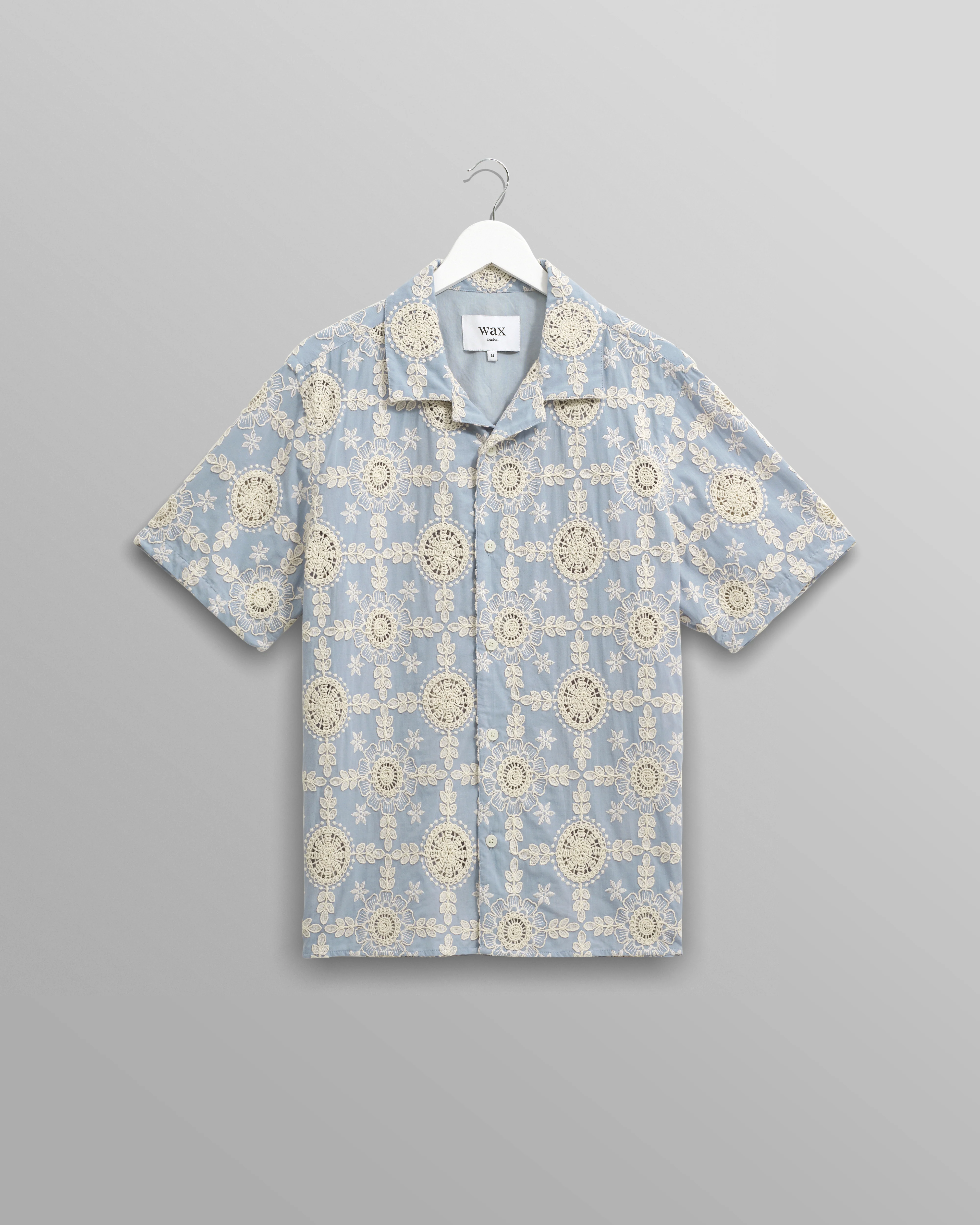 Didcot - Pale Blue Intricate Lace Short-Sleeve Shirt