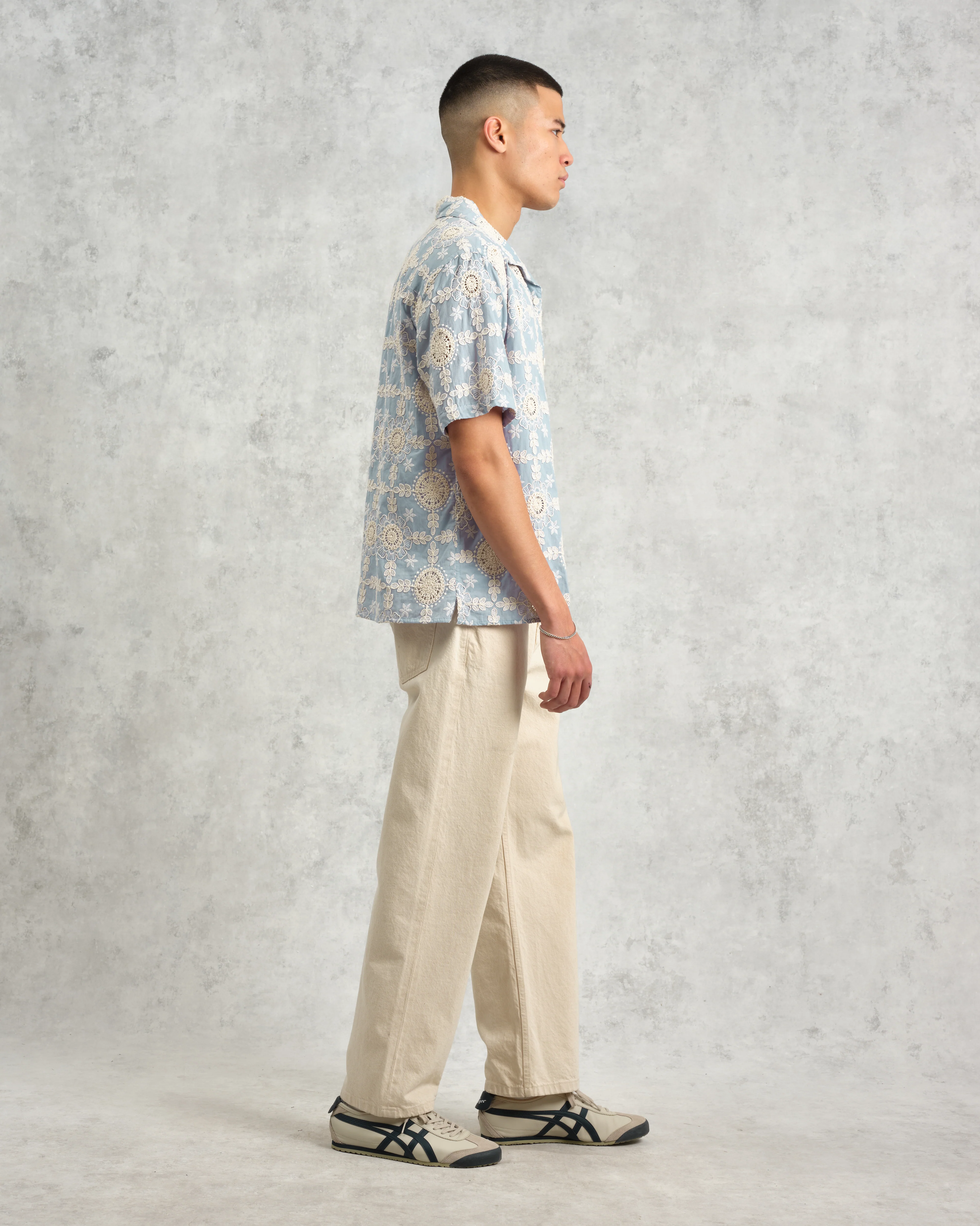 Didcot - Pale Blue Intricate Lace Short-Sleeve Shirt - Image 7