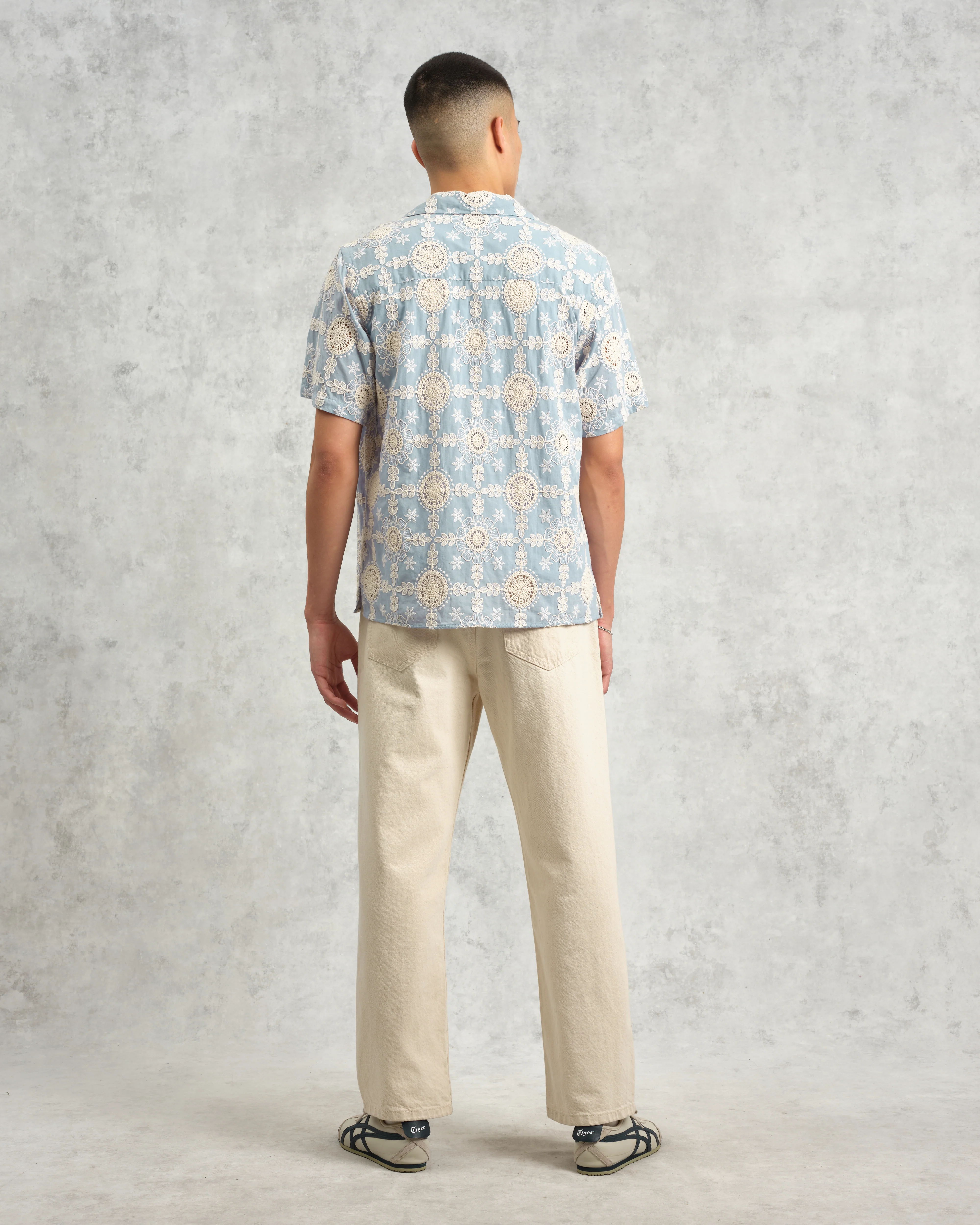Didcot - Pale Blue Intricate Lace Short-Sleeve Shirt - Image 8