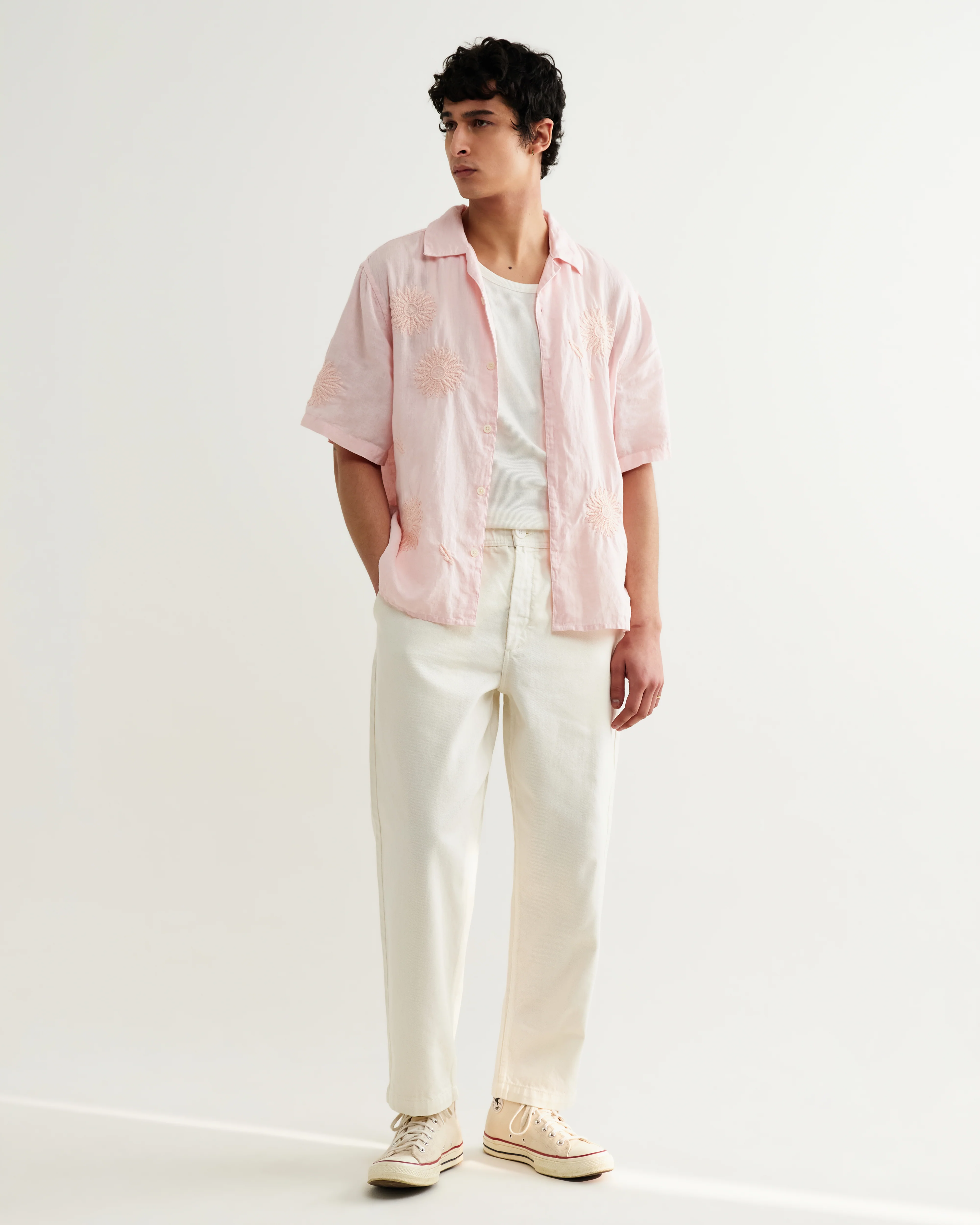 Didcot - Pink Flower Embroidered Short-Sleeve Shirt - Image 2