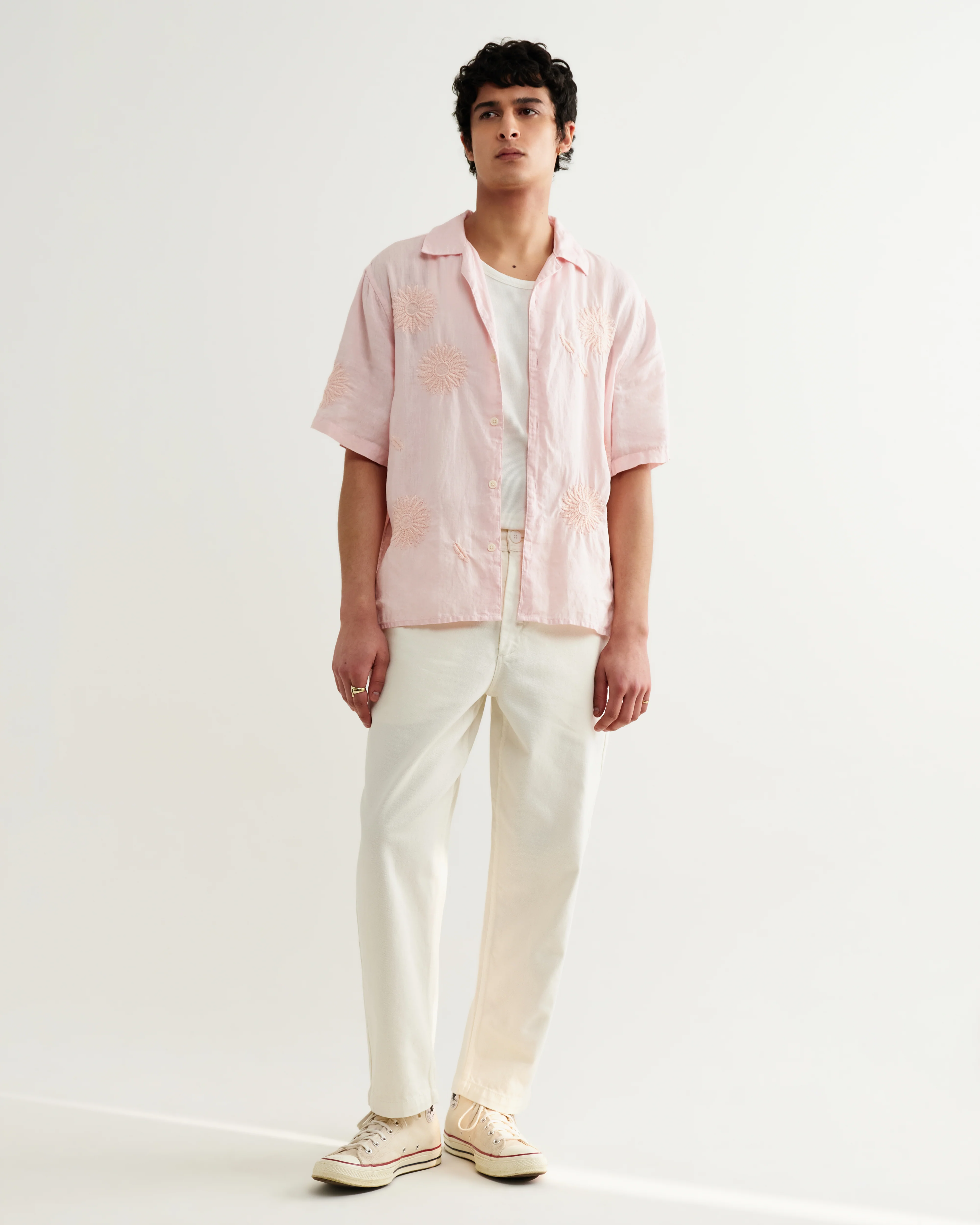 Didcot - Pink Flower Embroidered Short-Sleeve Shirt - Image 3