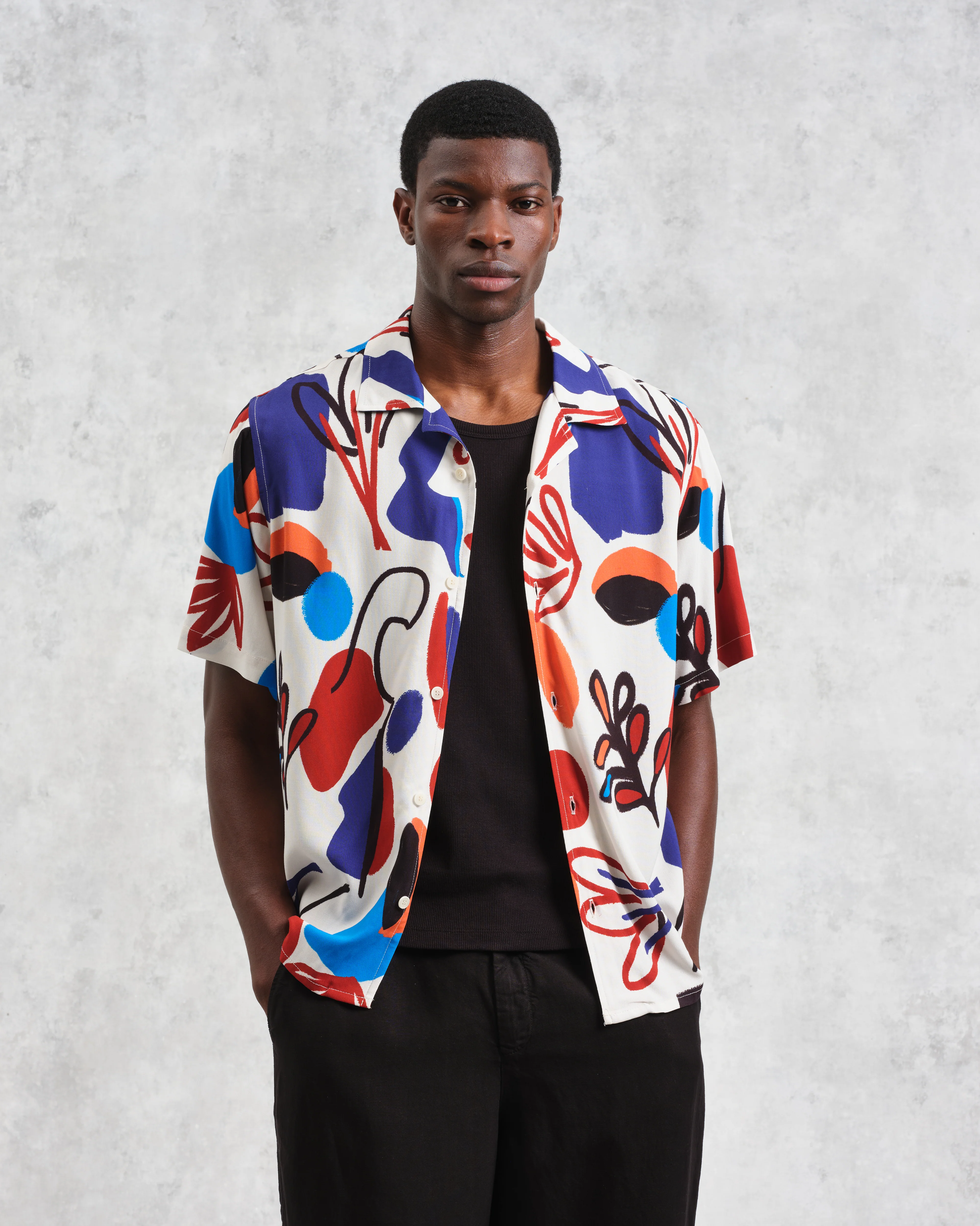 Didcot - Red And Blue Scribble Print Short-Sleeve Shirt - Image 2