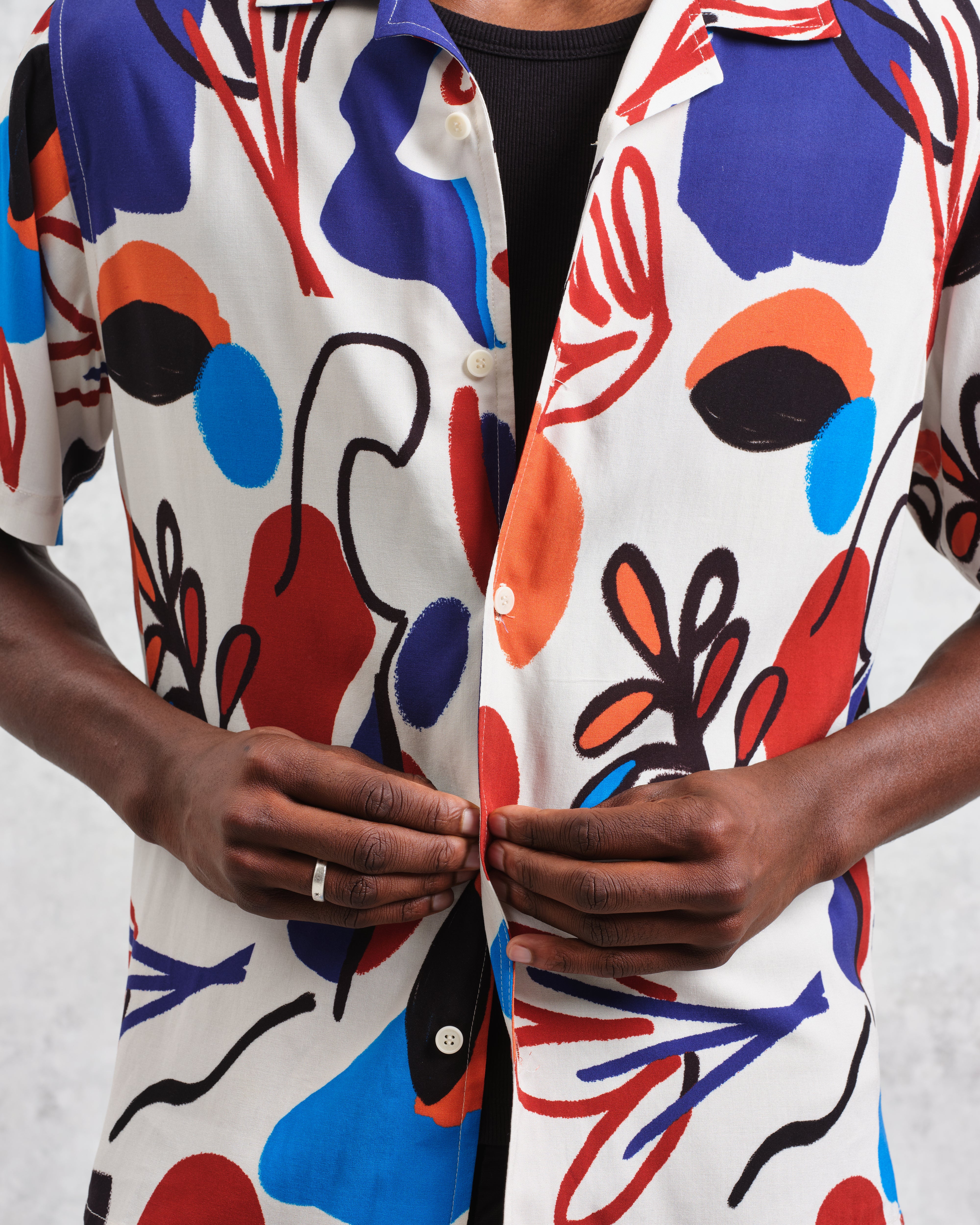 Didcot - Red And Blue Scribble Print Short-Sleeve Shirt - Image 3