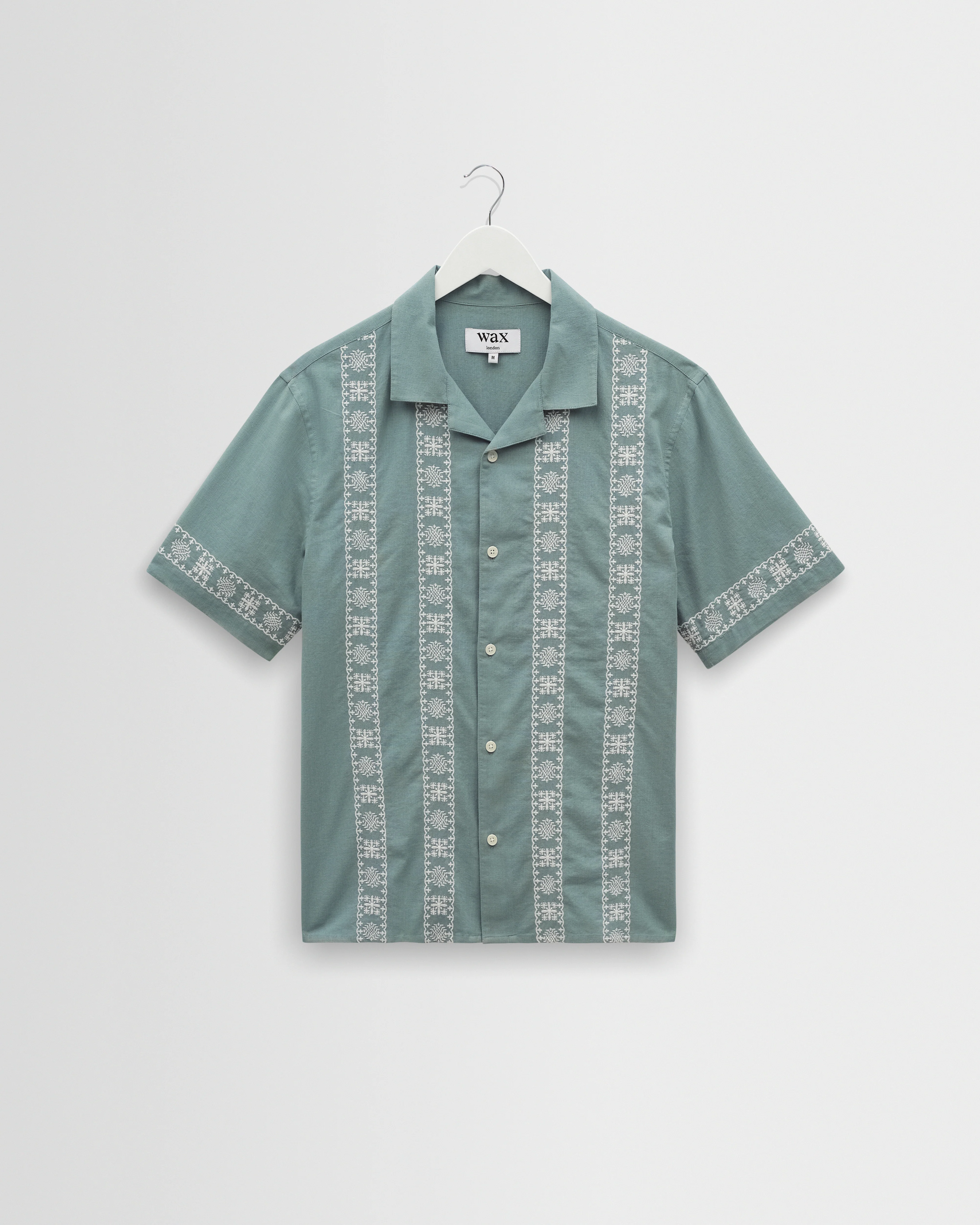 Didcot - Sea Green And Ecru Embroidered Short-Sleeve Shirt