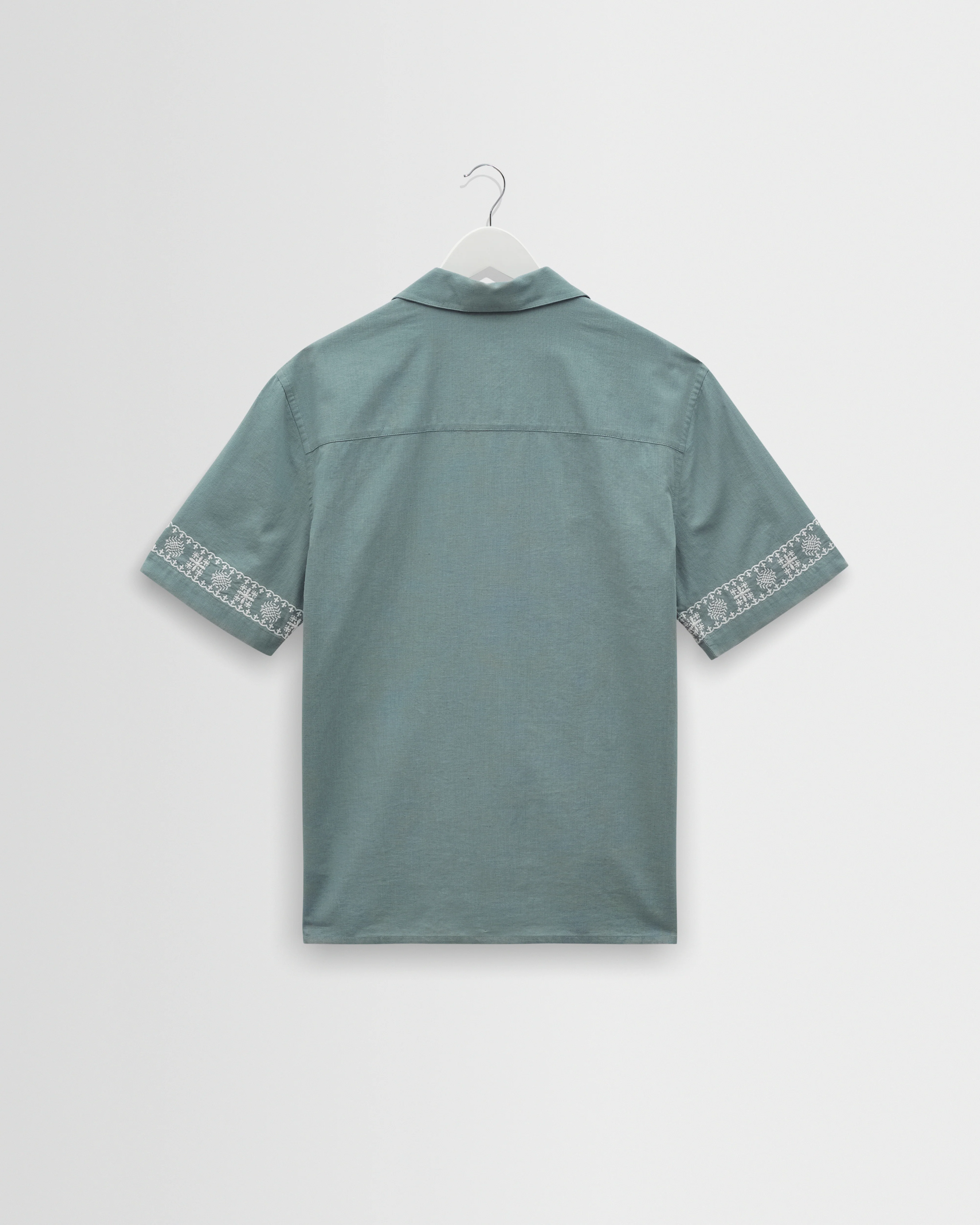 Didcot - Sea Green And Ecru Embroidered Short-Sleeve Shirt - Image 8