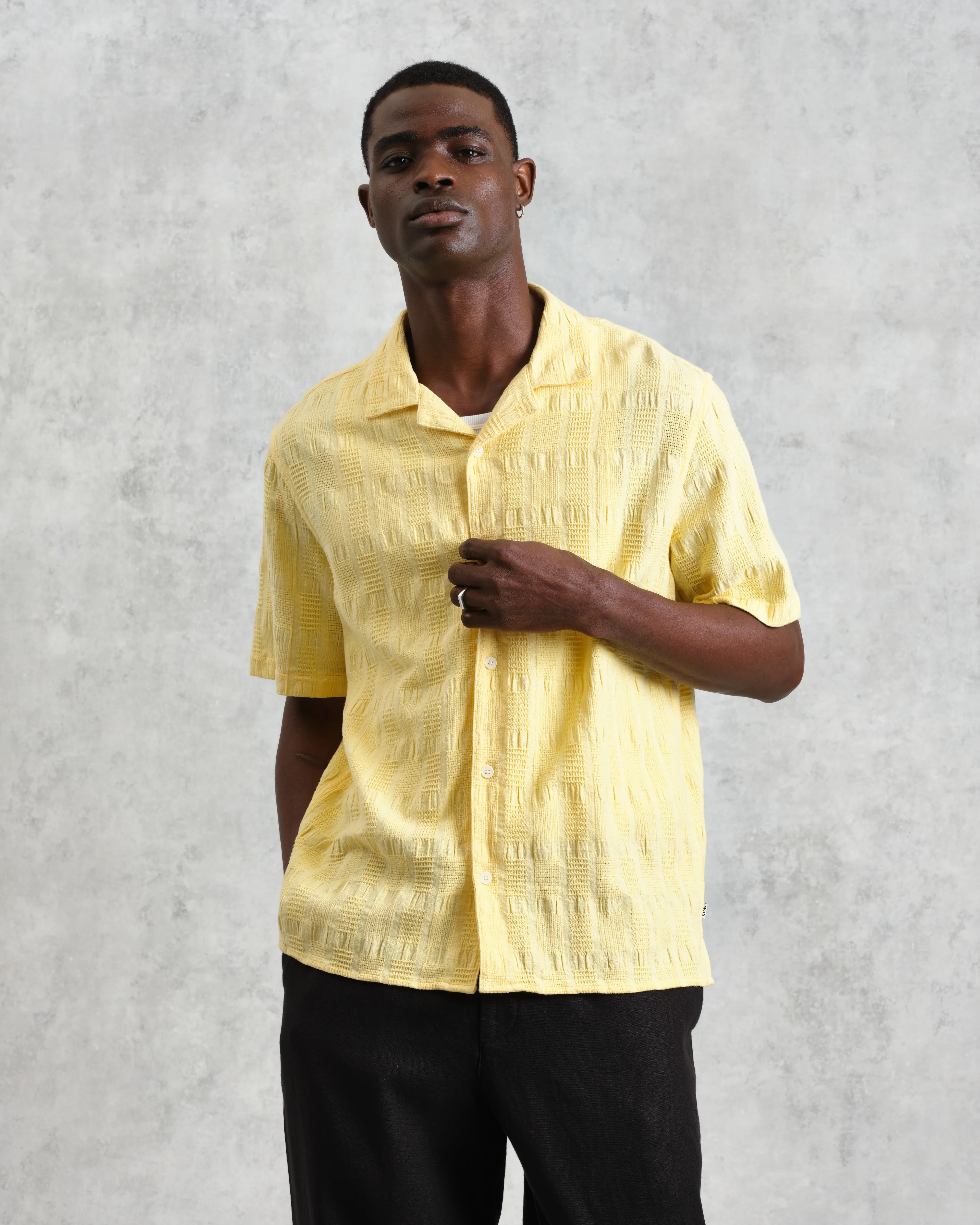 Didcot - Yellow Waffle Seersucker Cotton Short-Sleeve Shirt - Image 3