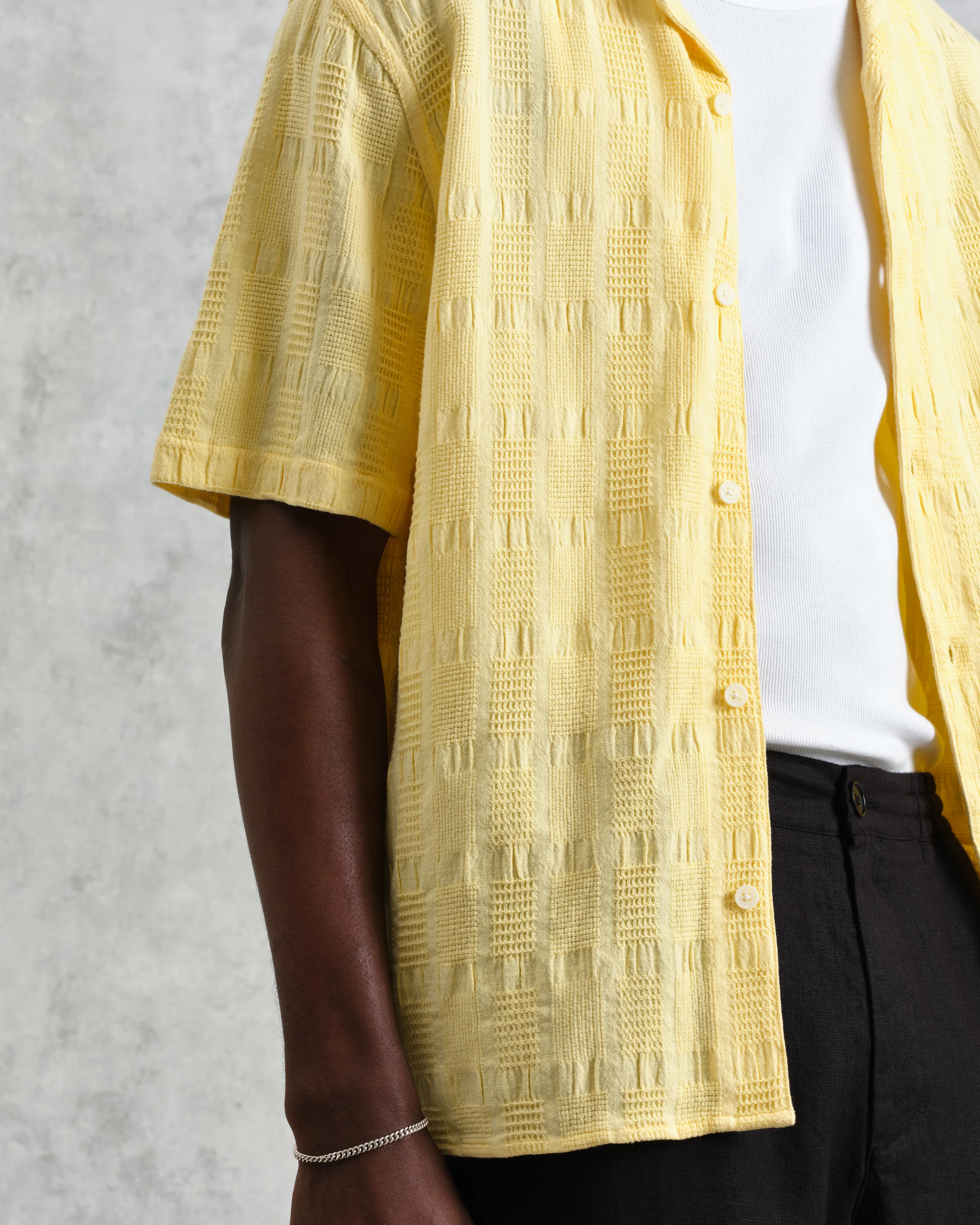Didcot - Yellow Waffle Seersucker Cotton Short-Sleeve Shirt - Image 4