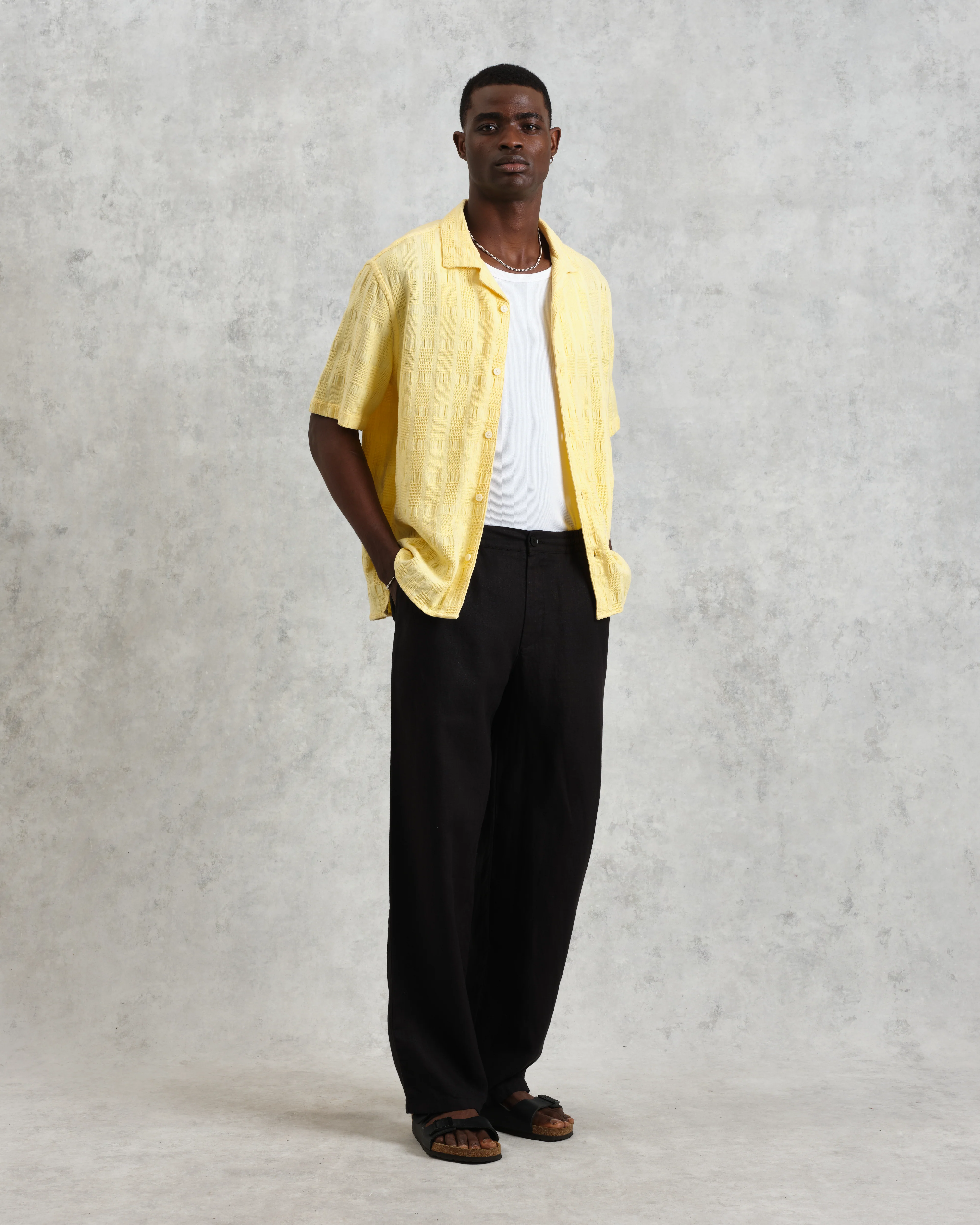 Didcot - Yellow Waffle Seersucker Cotton Short-Sleeve Shirt - Image 5
