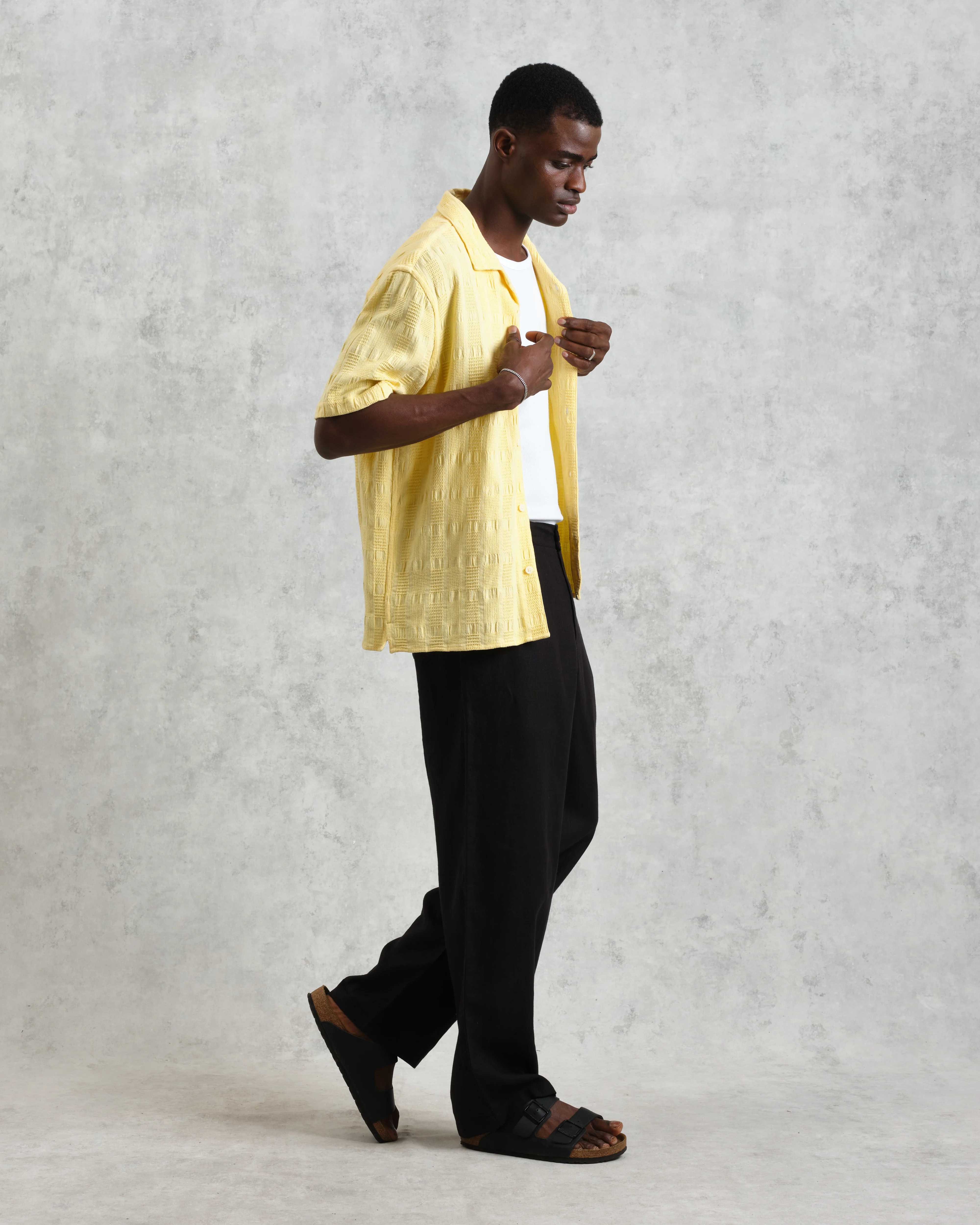 Didcot - Yellow Waffle Seersucker Cotton Short-Sleeve Shirt - Image 6