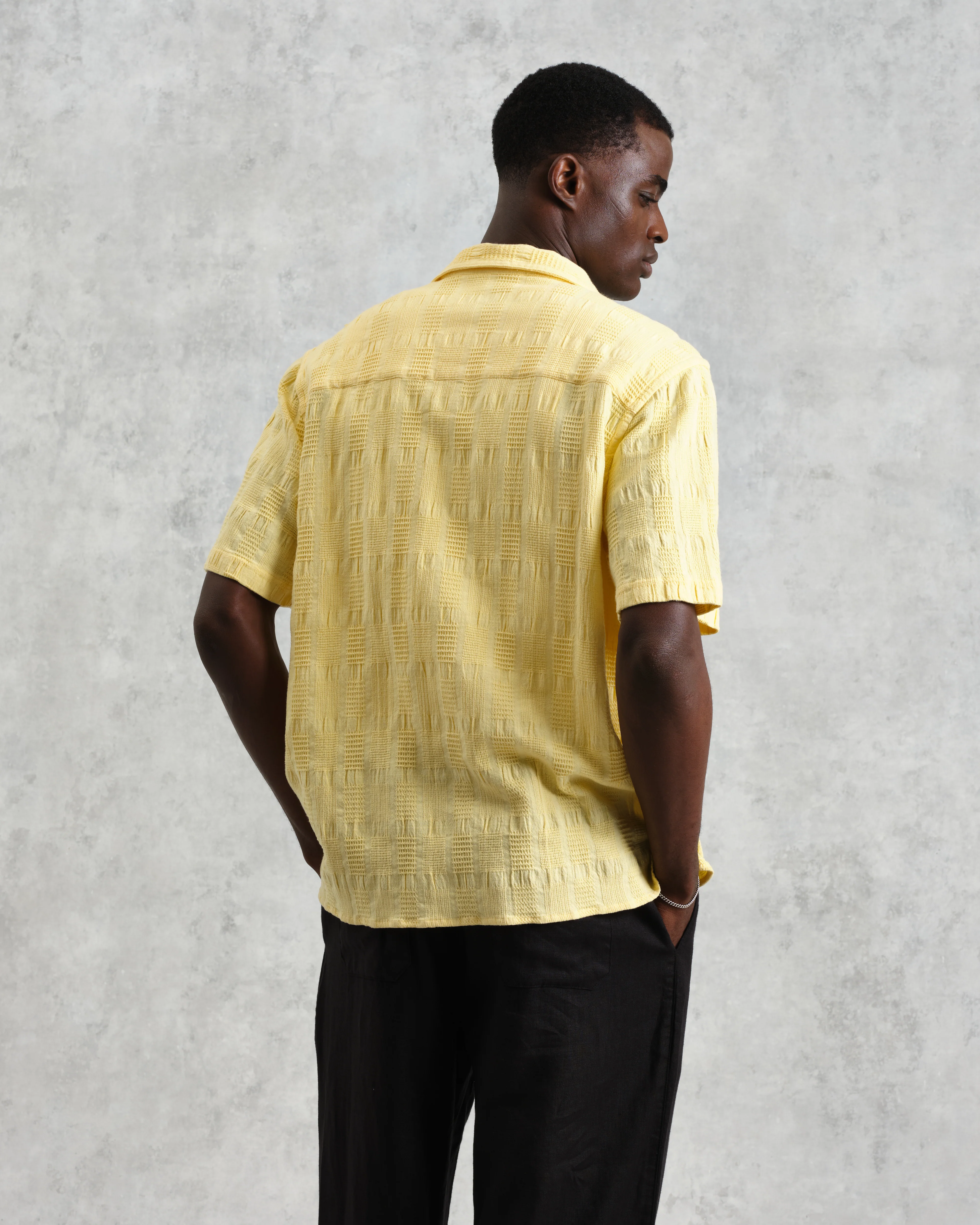 Didcot - Yellow Waffle Seersucker Cotton Short-Sleeve Shirt - Image 8