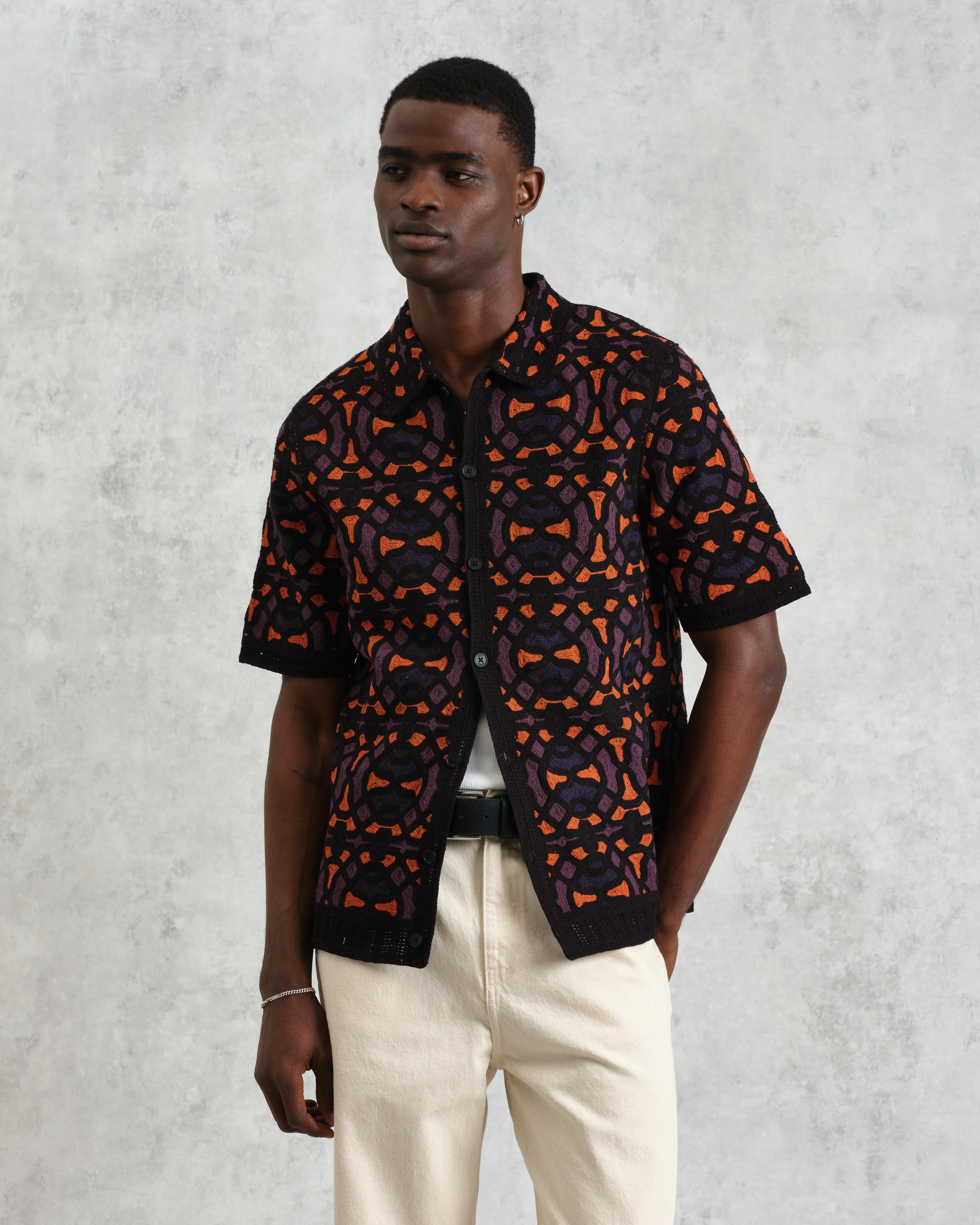 Dorset - Black And Multicolour Crochet Knitted Polo Shirt - Image 3
