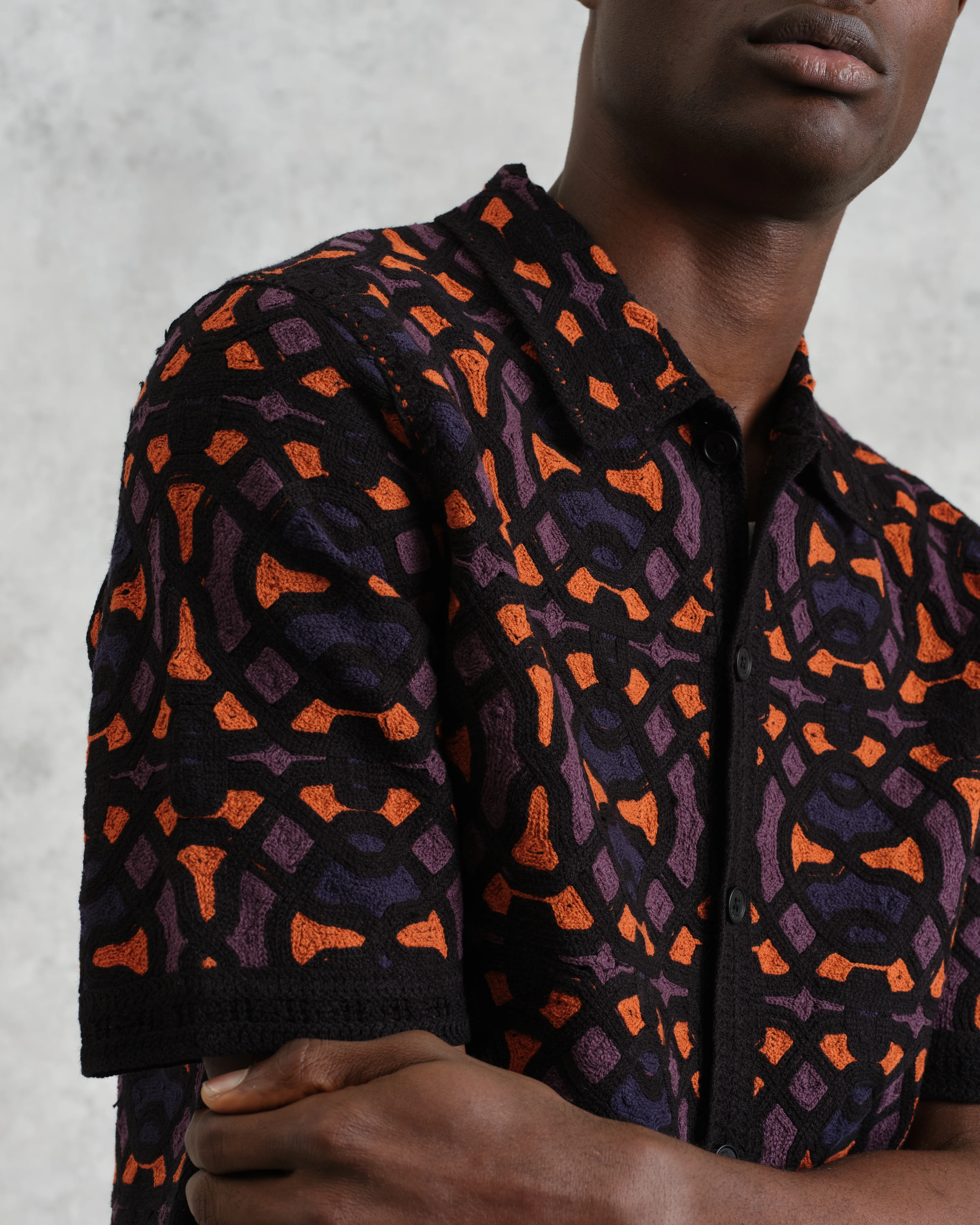 Dorset - Black And Multicolour Crochet Knitted Polo Shirt - Image 4