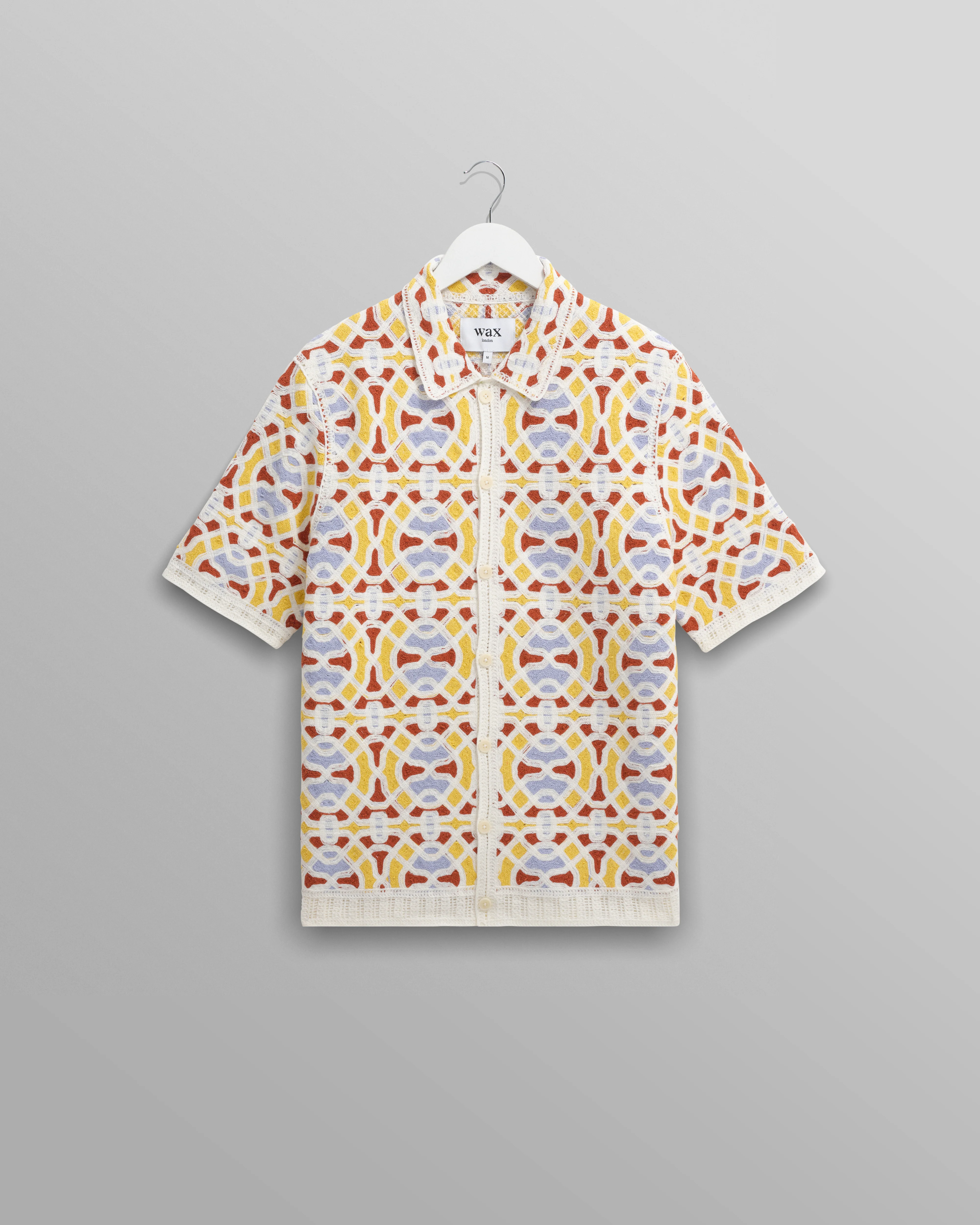 Dorset - Ecru And Multicolour Crochet Knitted Polo Shirt