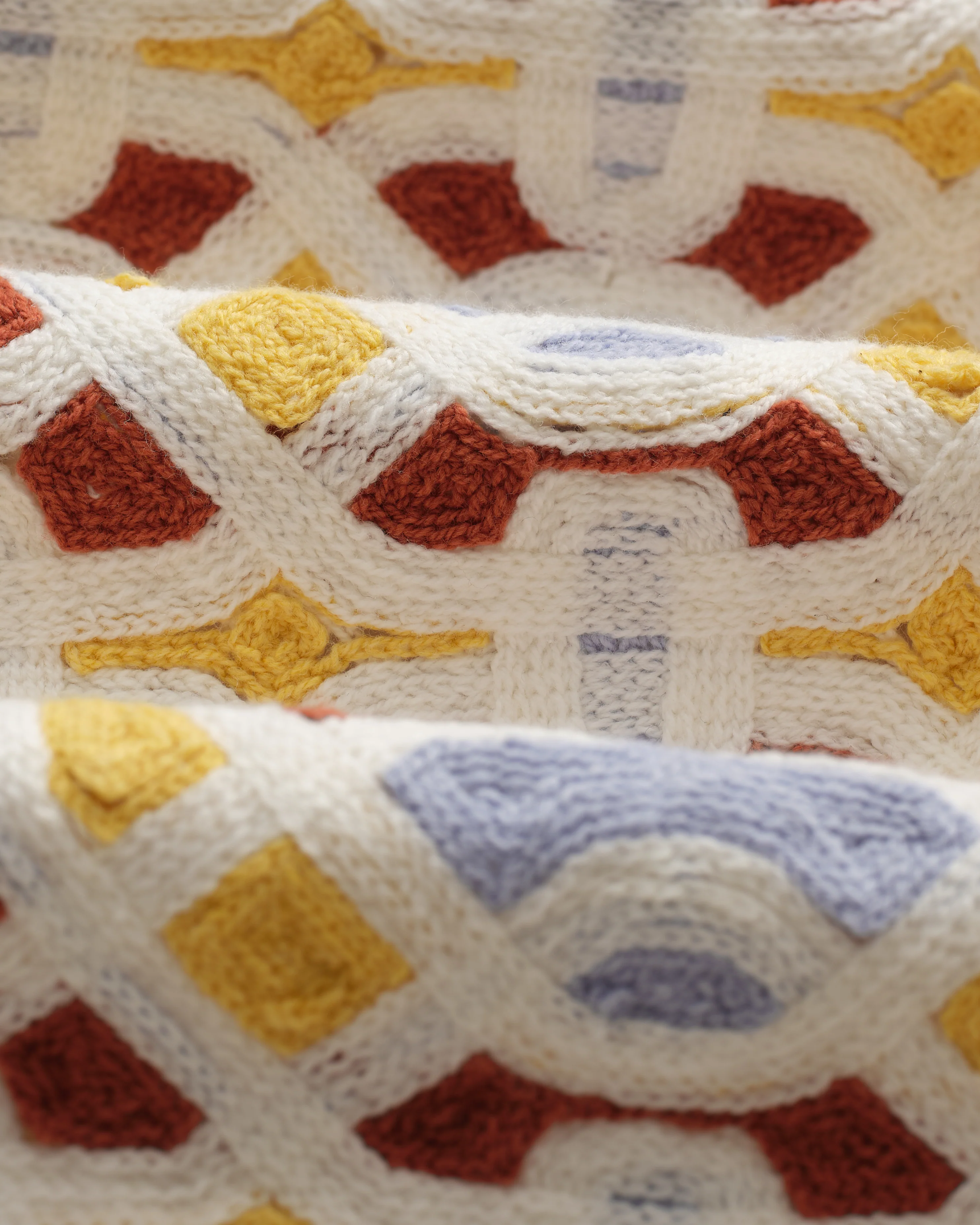 Dorset - Ecru And Multicolour Crochet Knitted Polo Shirt - Image 11