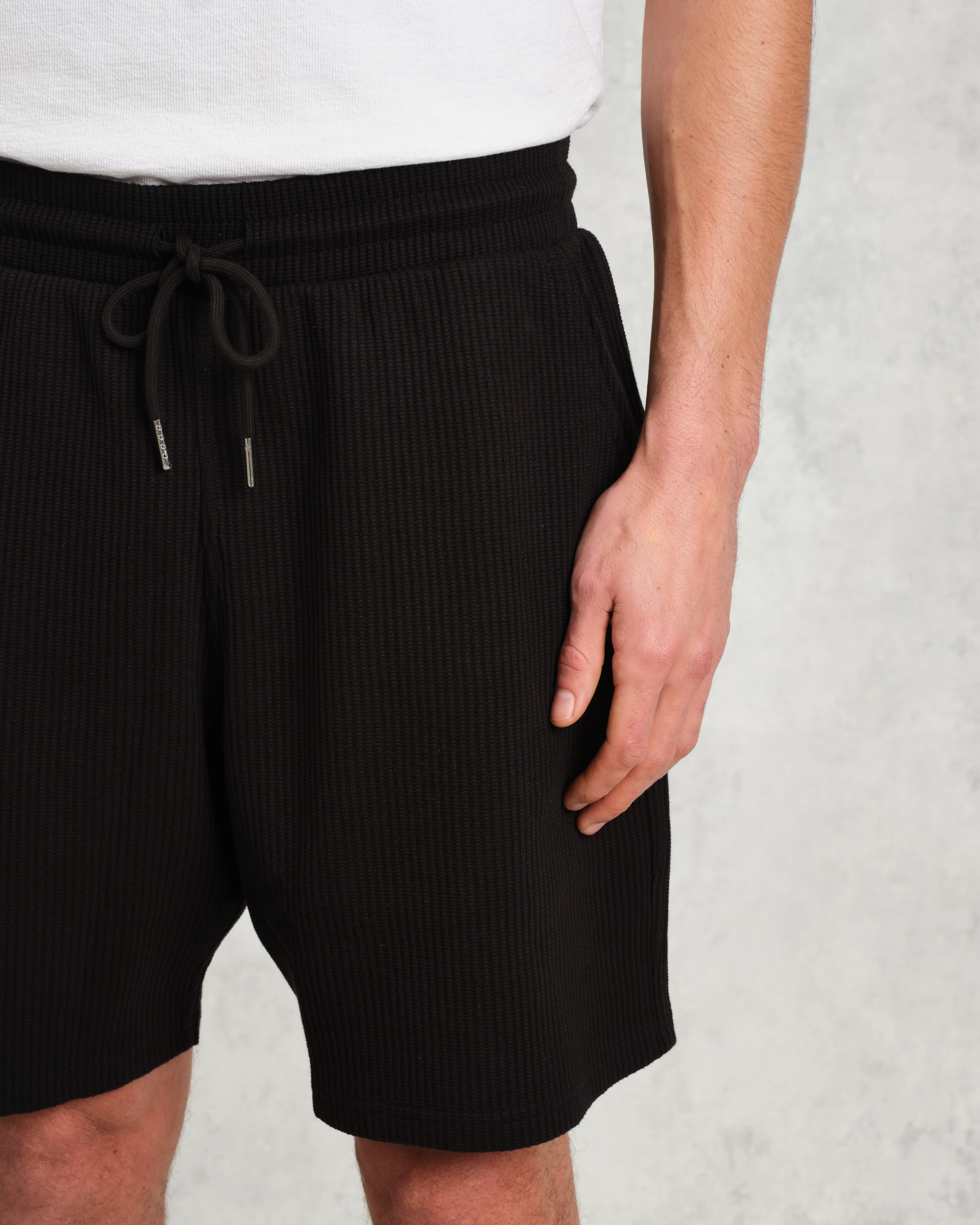 Dudley - Black Textured Waffle Shorts - Image 4