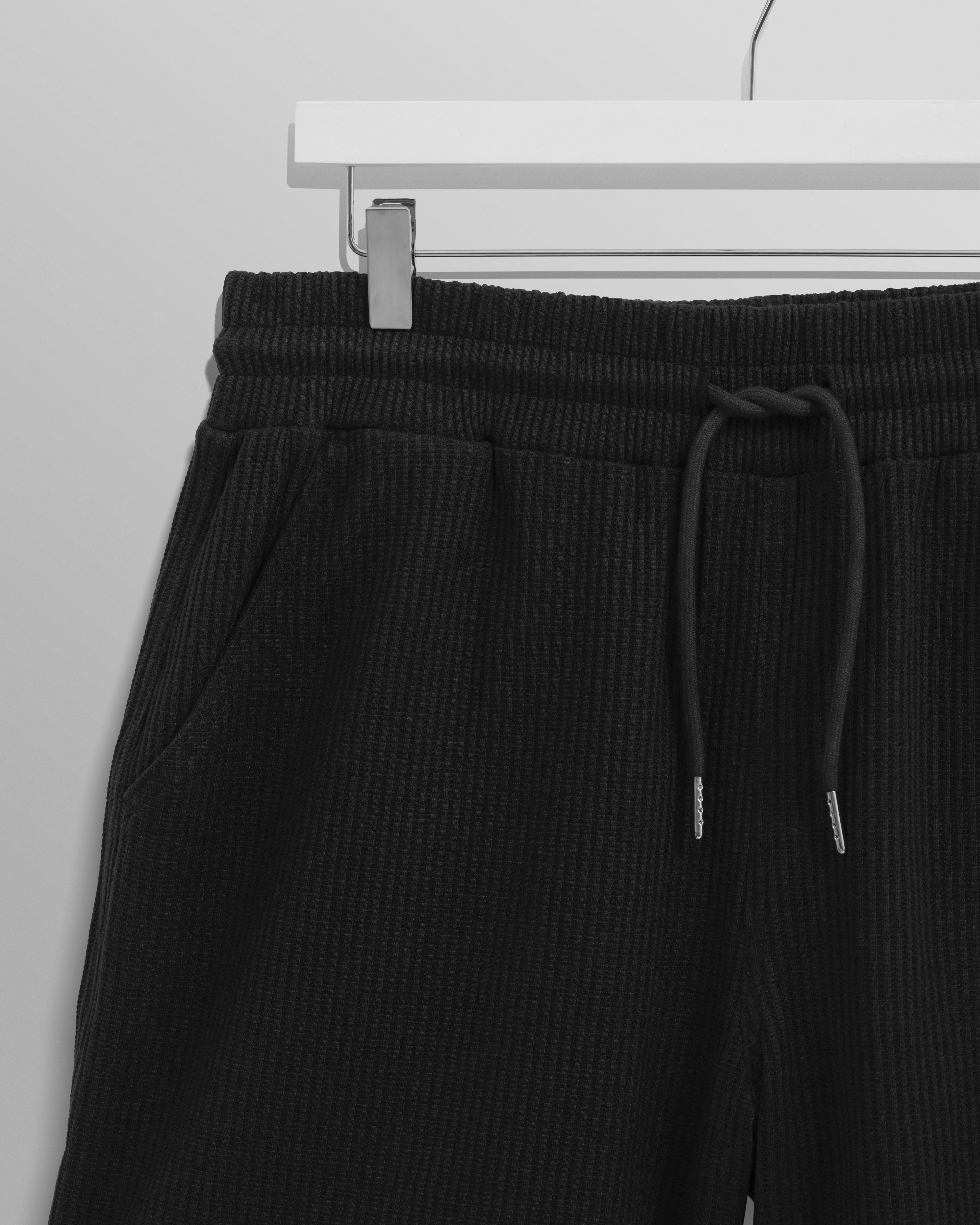 Dudley - Black Textured Waffle Shorts - Image 8