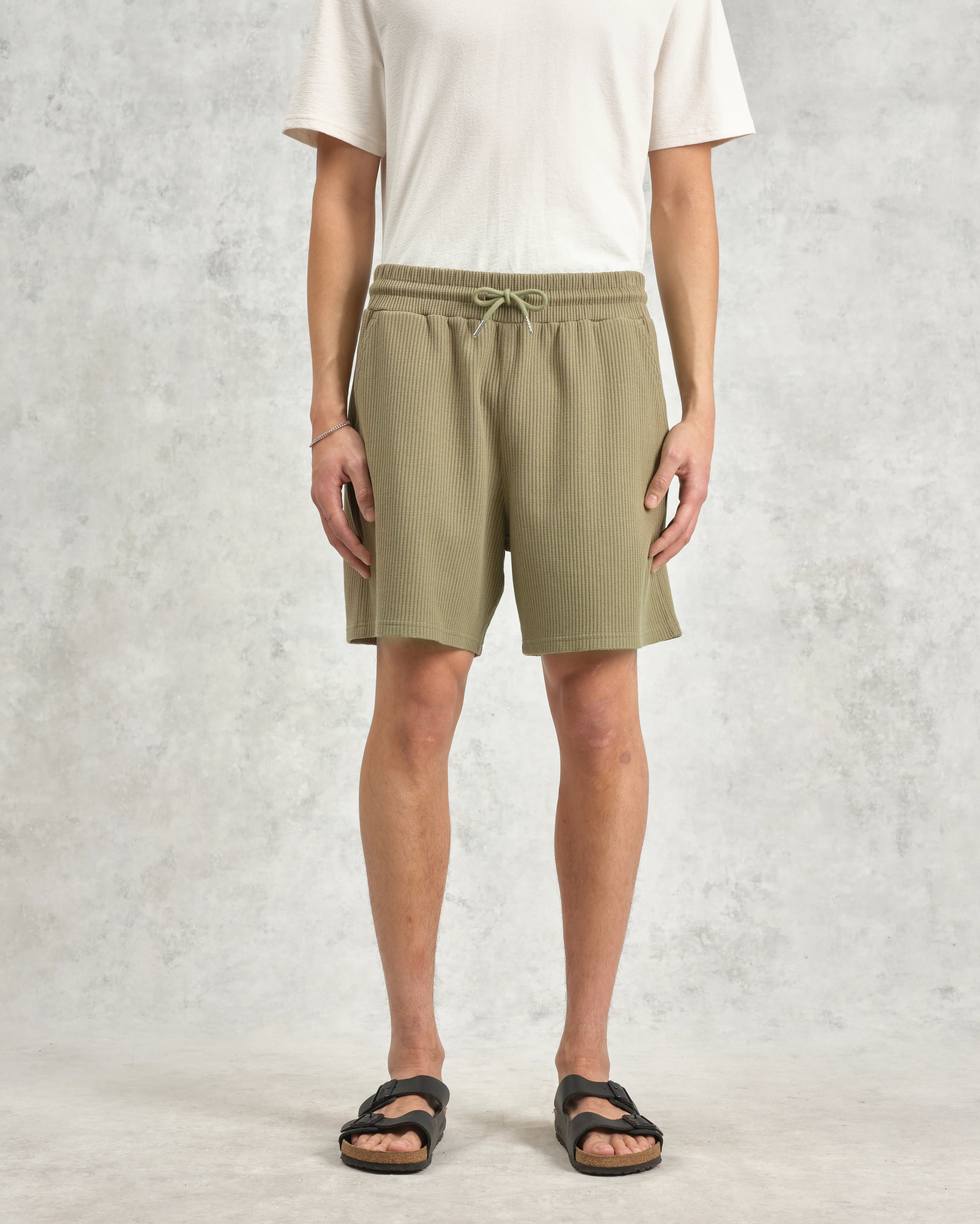 Dudley - Khaki Textured Waffle Shorts - Image 4