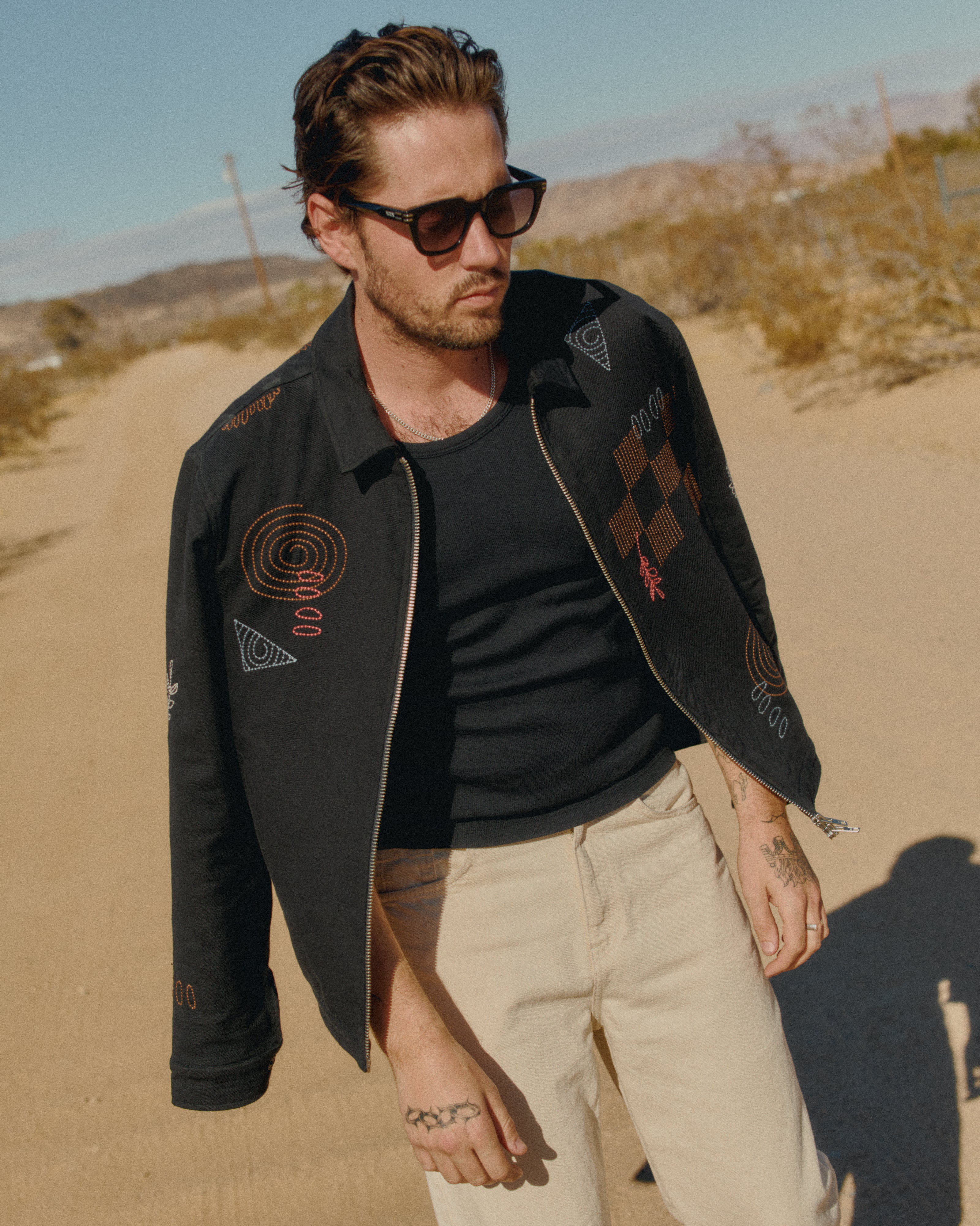 Eldon - Black Doodle Embroidered Cotton Jacket - Image 2
