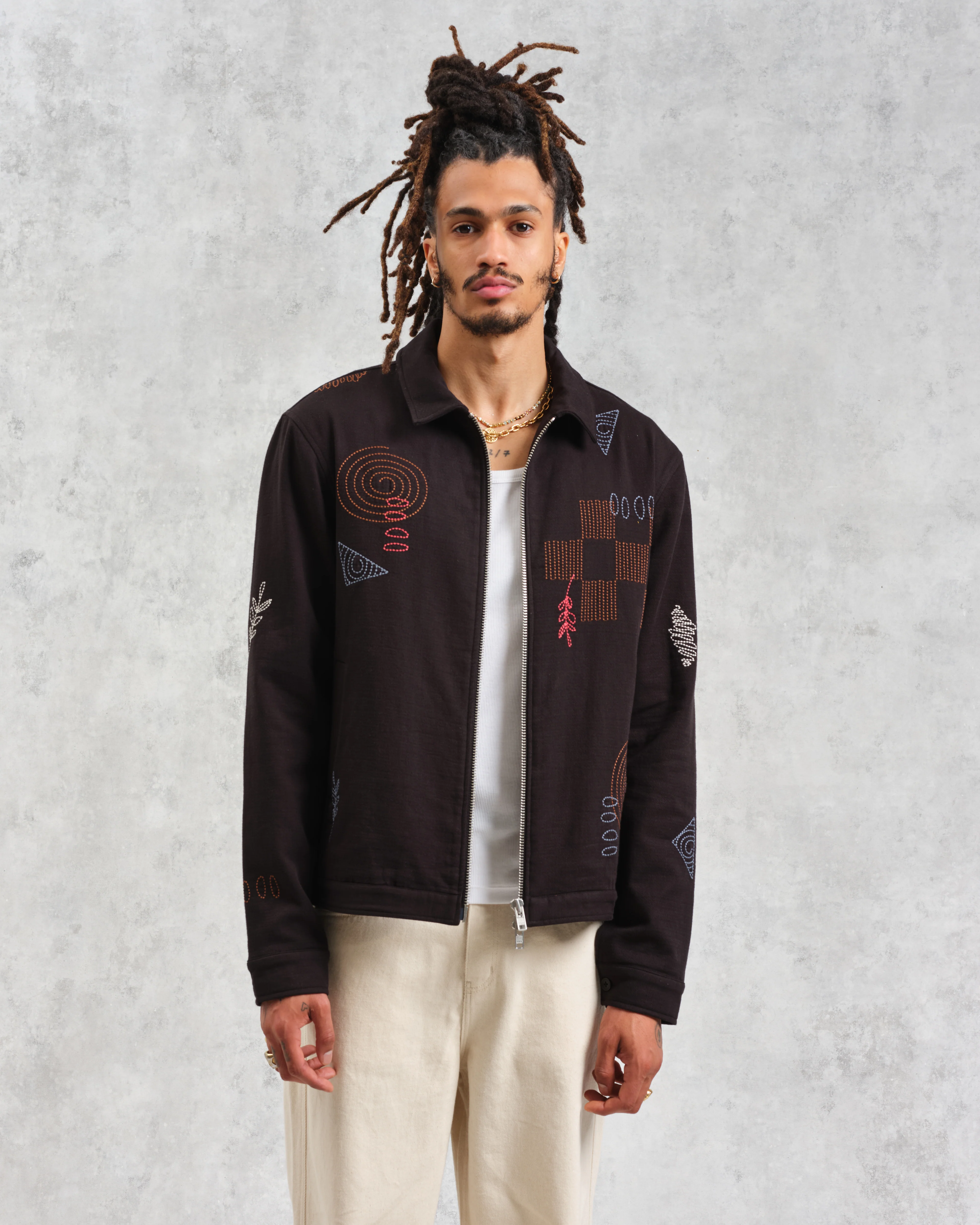 Eldon - Black Doodle Embroidered Cotton Jacket - Image 3