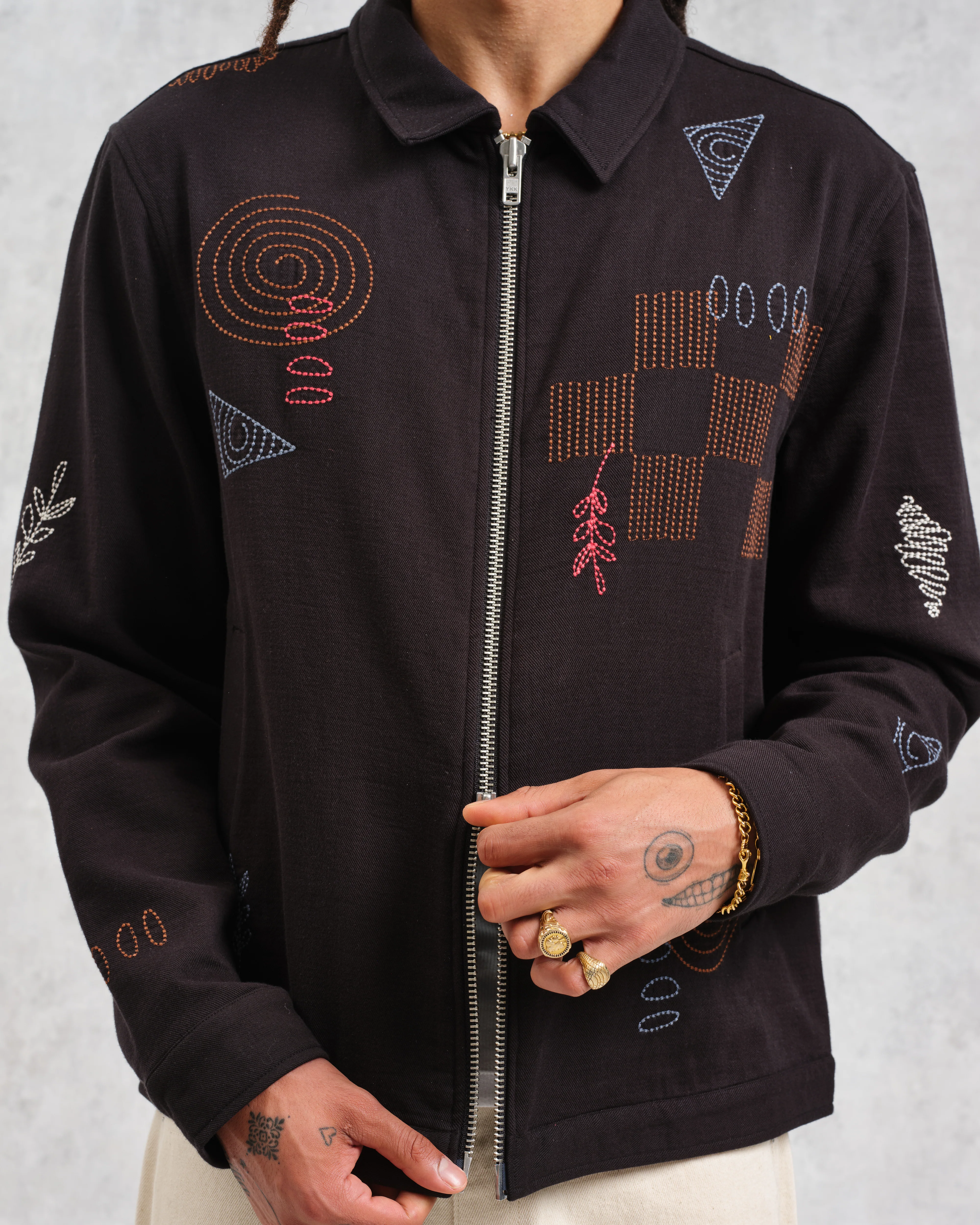 Eldon - Black Doodle Embroidered Cotton Jacket - Image 4