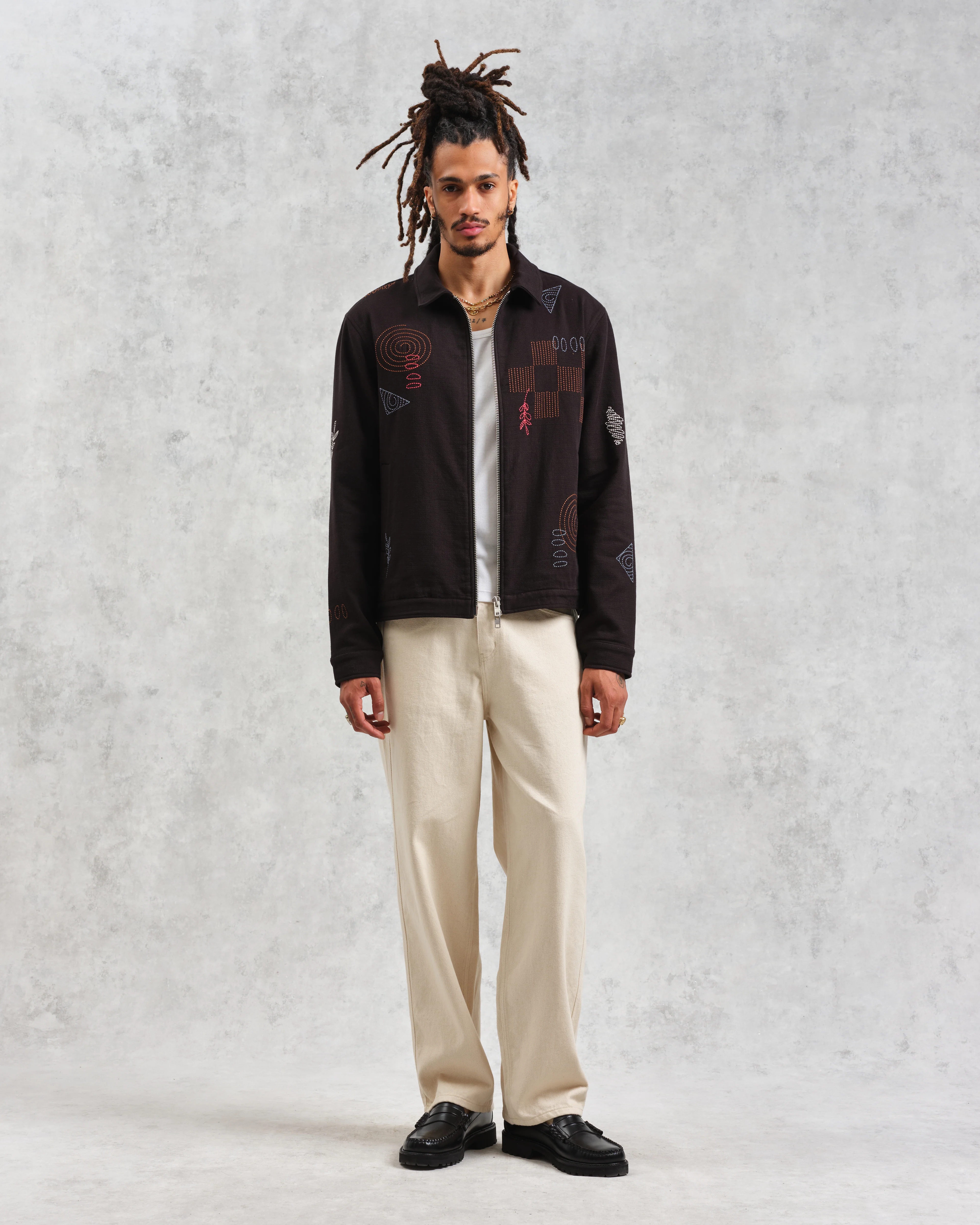 Eldon - Black Doodle Embroidered Cotton Jacket - Image 5