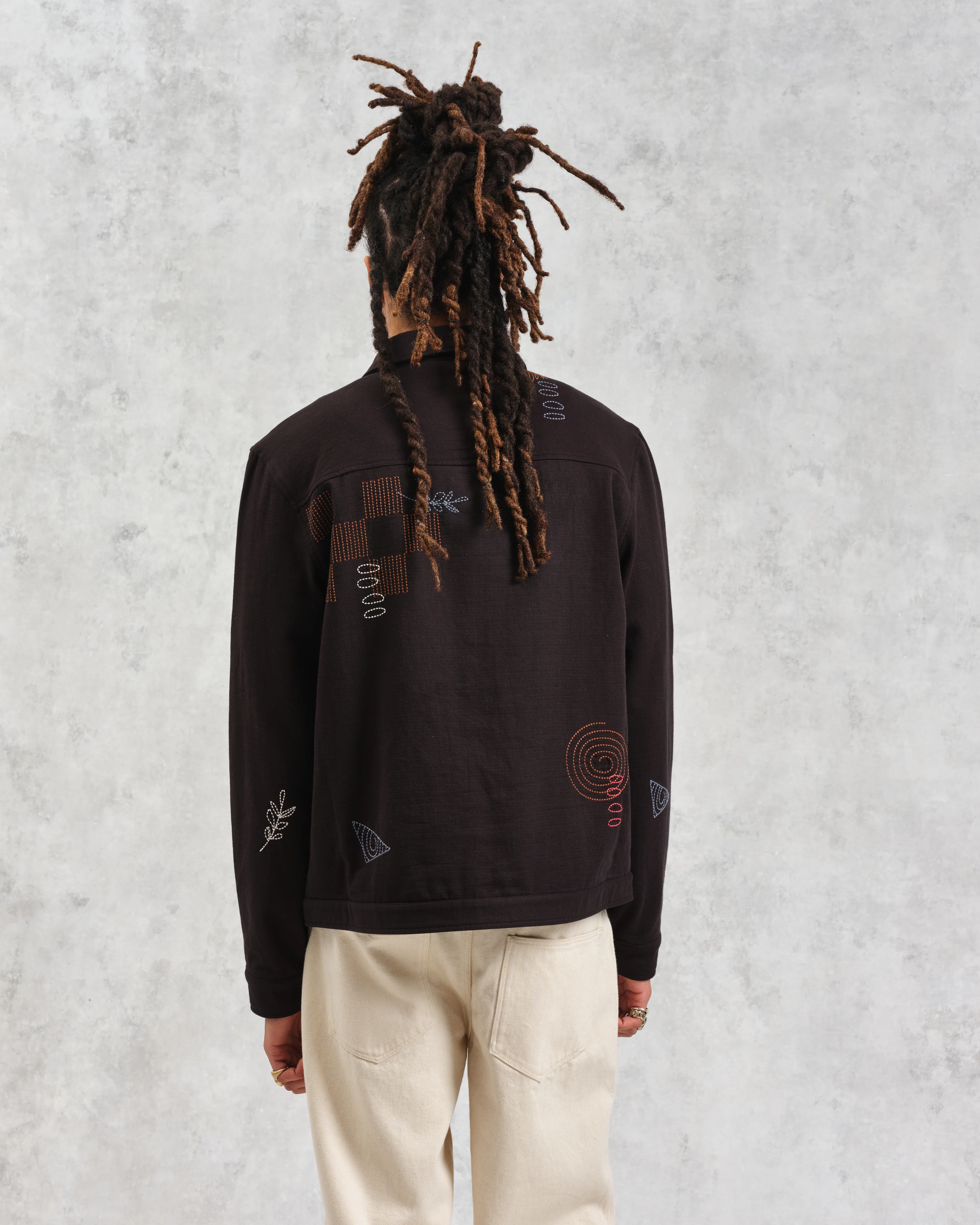 Eldon - Black Doodle Embroidered Cotton Jacket - Image 8