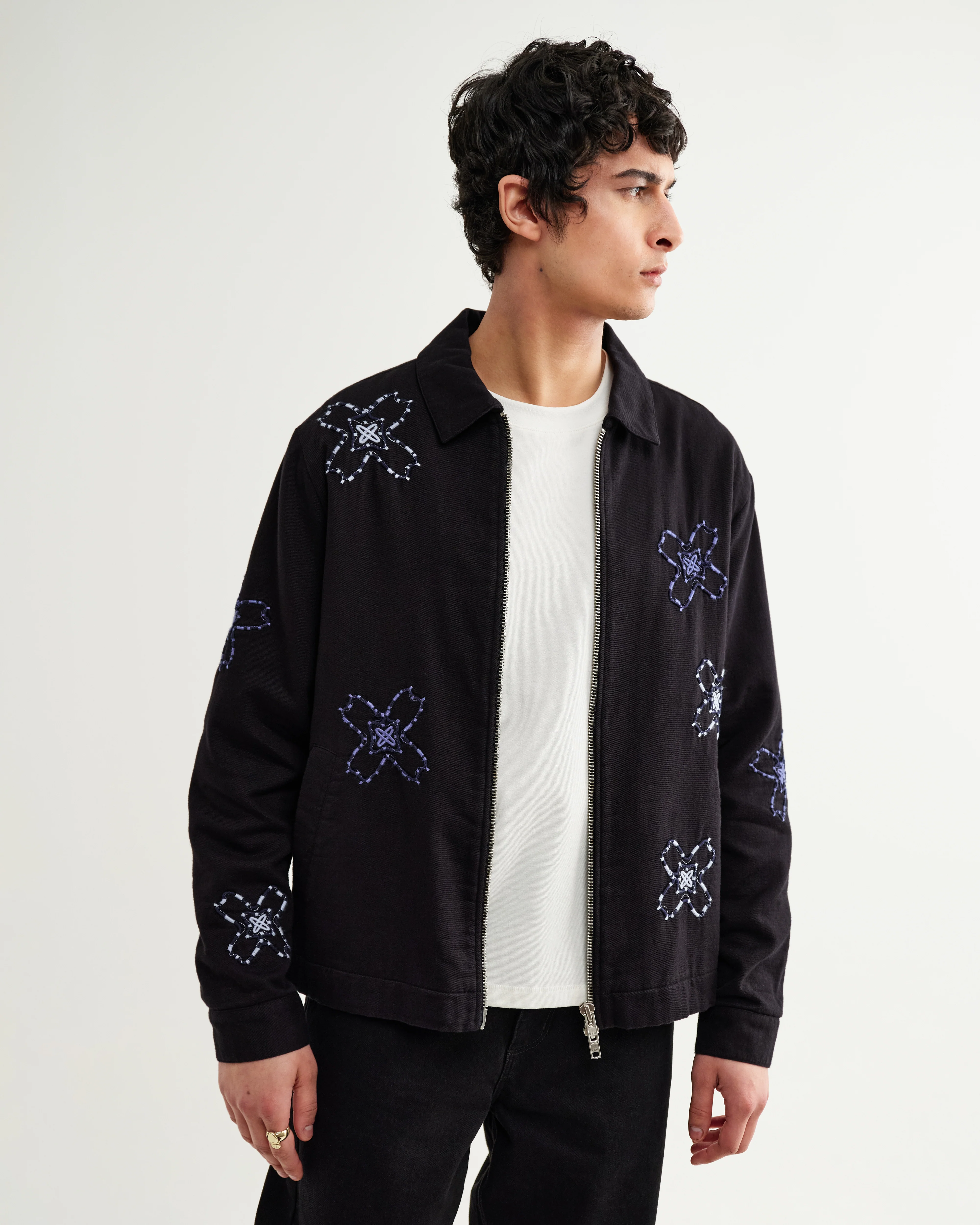 Eldon - Black Floral Embroidered Cotton Twill Jacket - Image 2