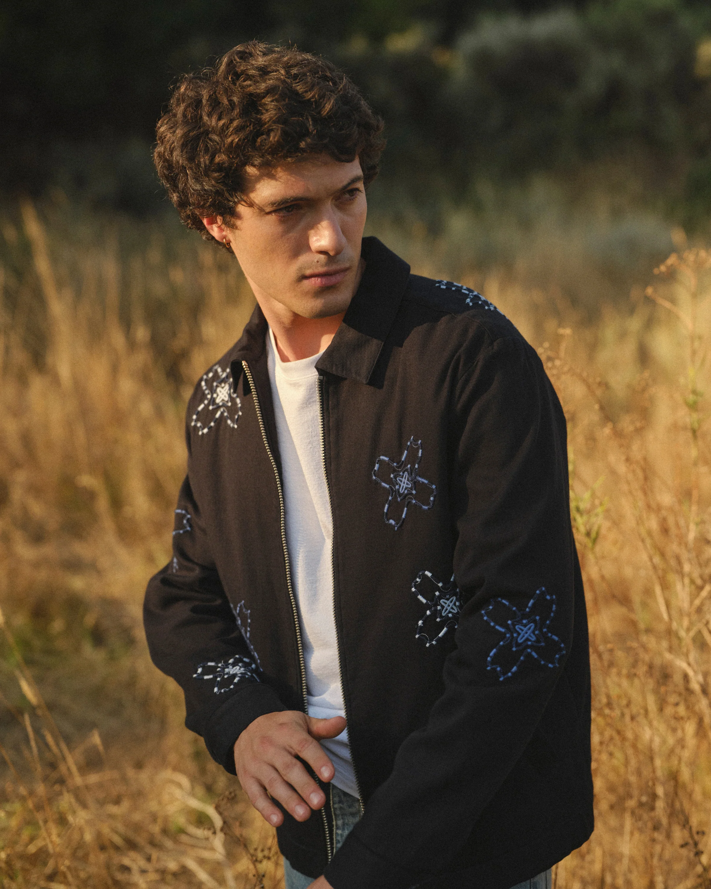 Eldon - Black Floral Embroidered Cotton Twill Jacket - Image 3
